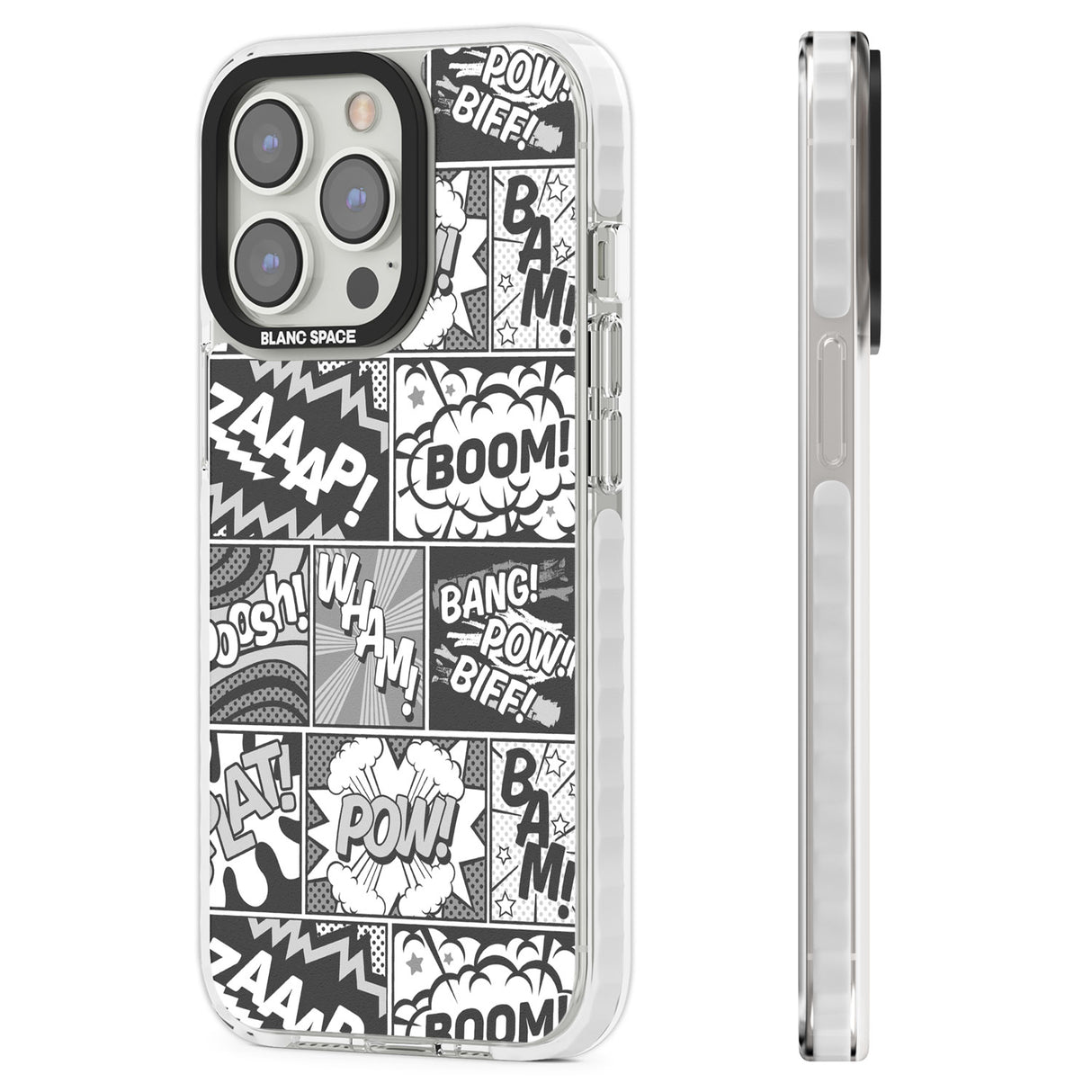 Onomatopoeia (Black & White) Clear Impact Phone Case for iPhone 13 Pro, iPhone 14 Pro, iPhone 15 Pro