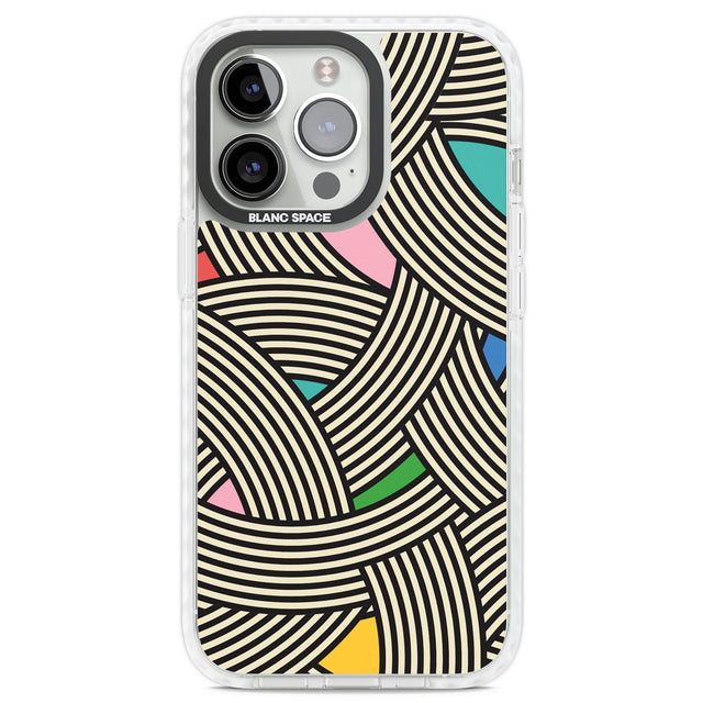 Multicolour Optic Waves Clear Impact Phone Case for iPhone 13 Pro, iPhone 14 Pro, iPhone 15 Pro