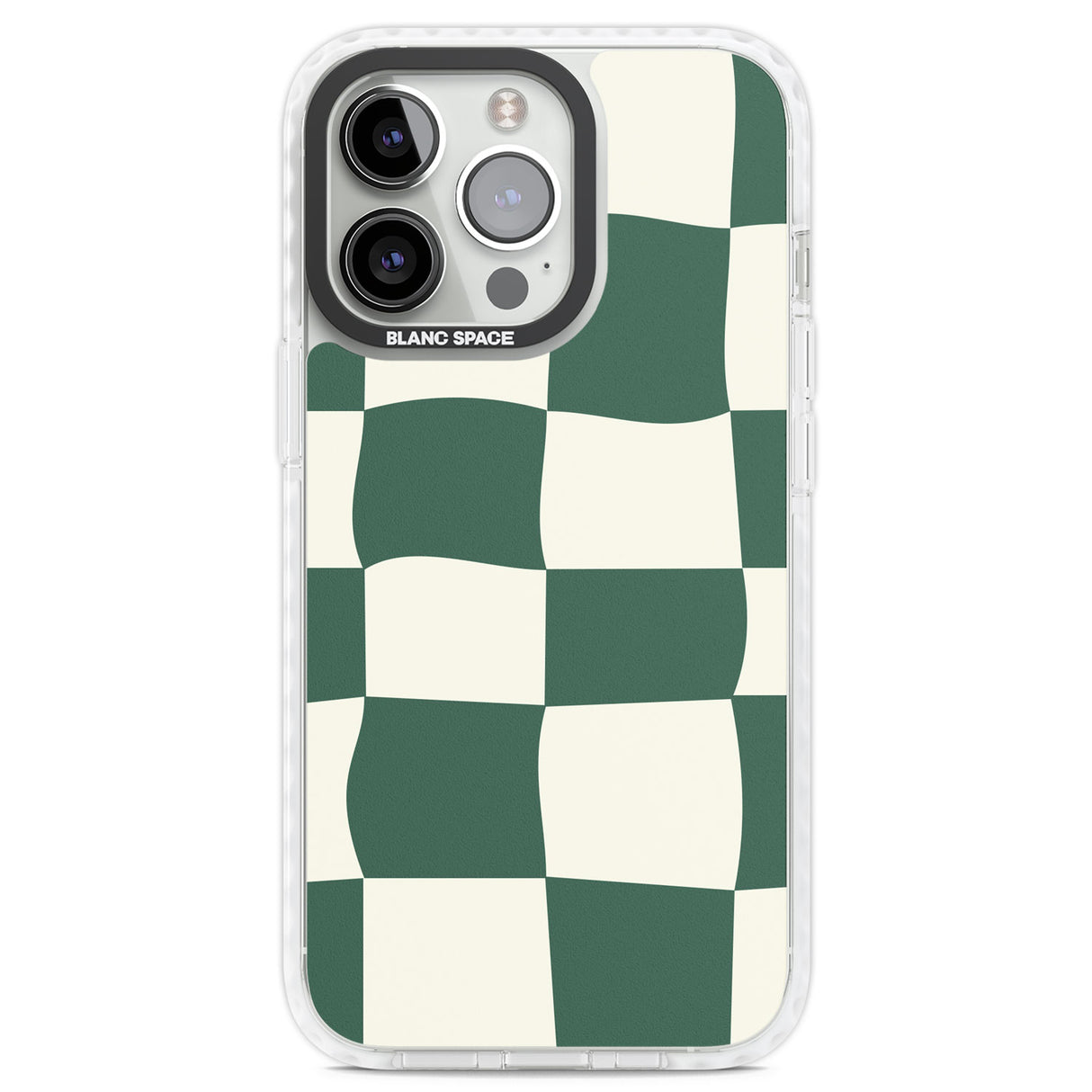 Green & Cream Wavy Check Clear Impact Phone Case for iPhone 13 Pro, iPhone 14 Pro, iPhone 15 Pro