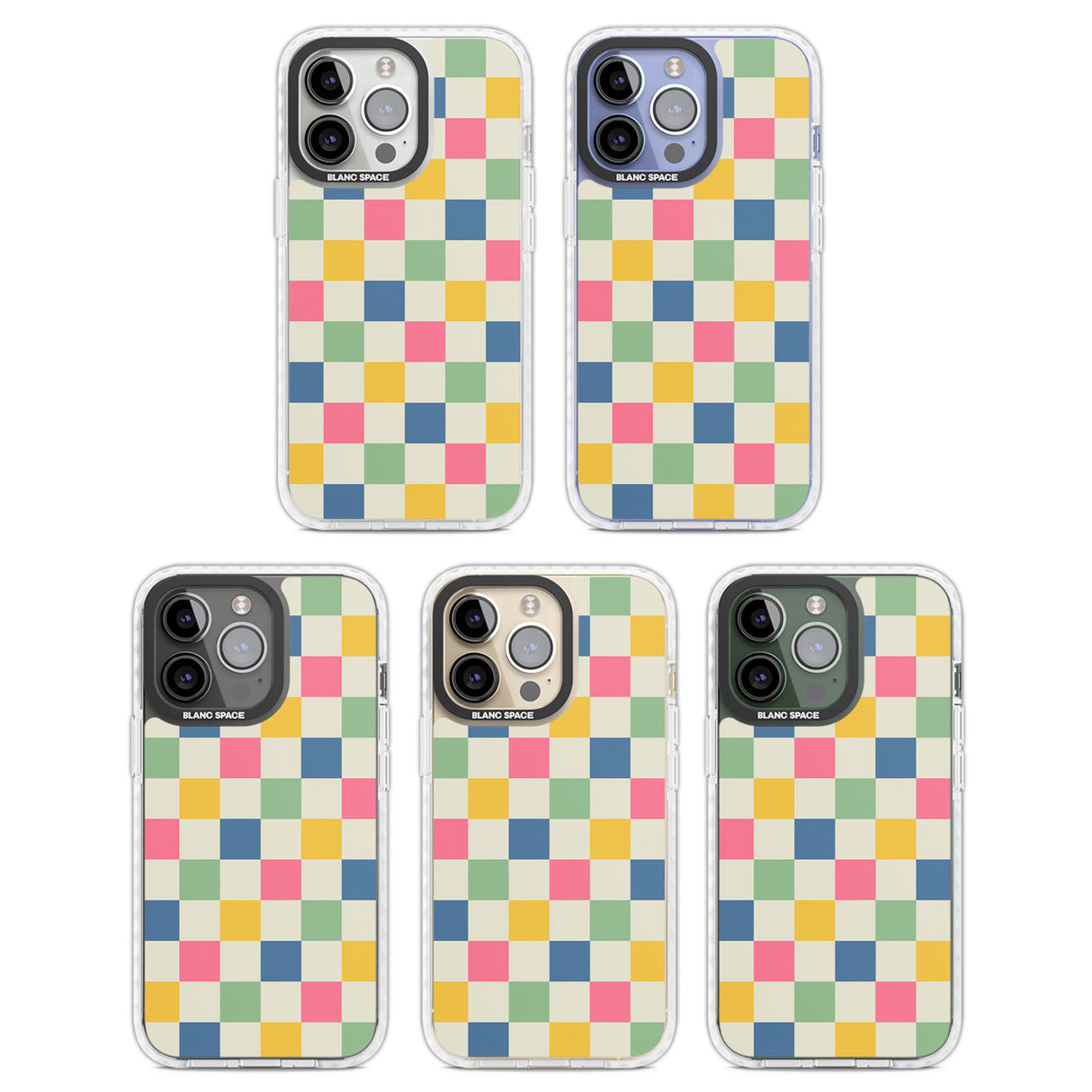 Pastel Multicolor Checkered Clear Impact Phone Case for iPhone 13 Pro, iPhone 14 Pro, iPhone 15 Pro