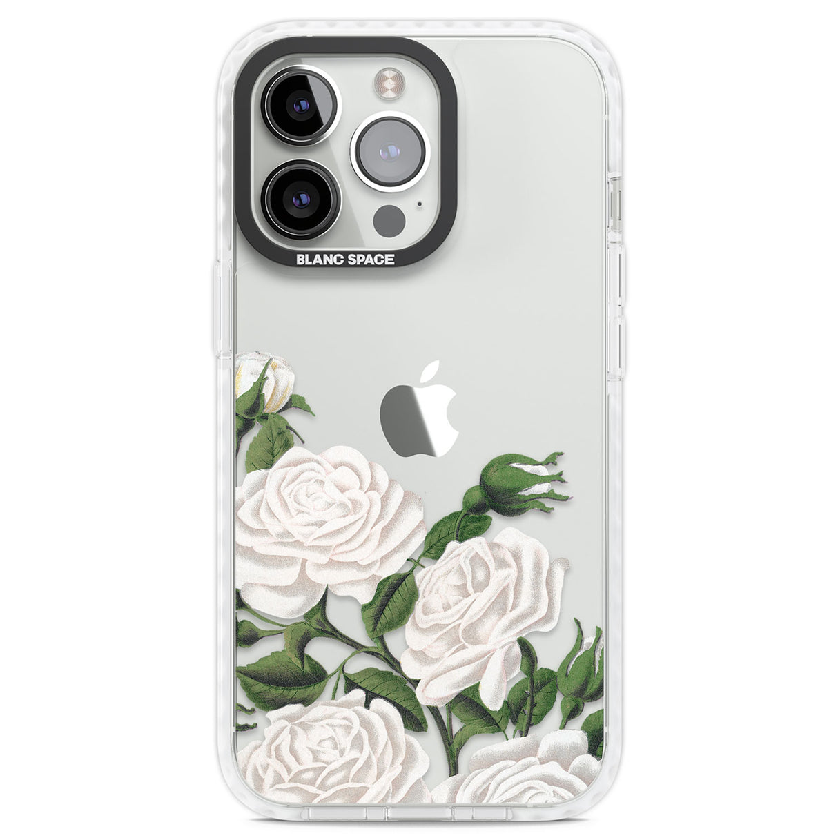 White Vintage Painted Flowers Clear Impact Phone Case for iPhone 13 Pro, iPhone 14 Pro, iPhone 15 Pro