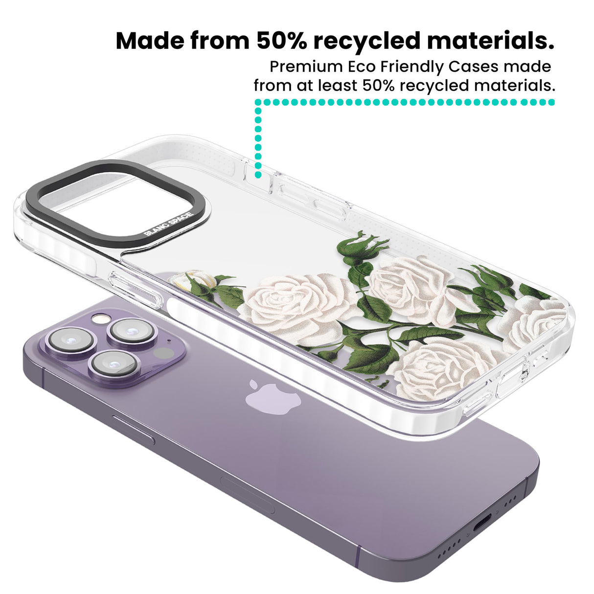 White Vintage Painted Flowers Clear Impact Phone Case for iPhone 13 Pro, iPhone 14 Pro, iPhone 15 Pro