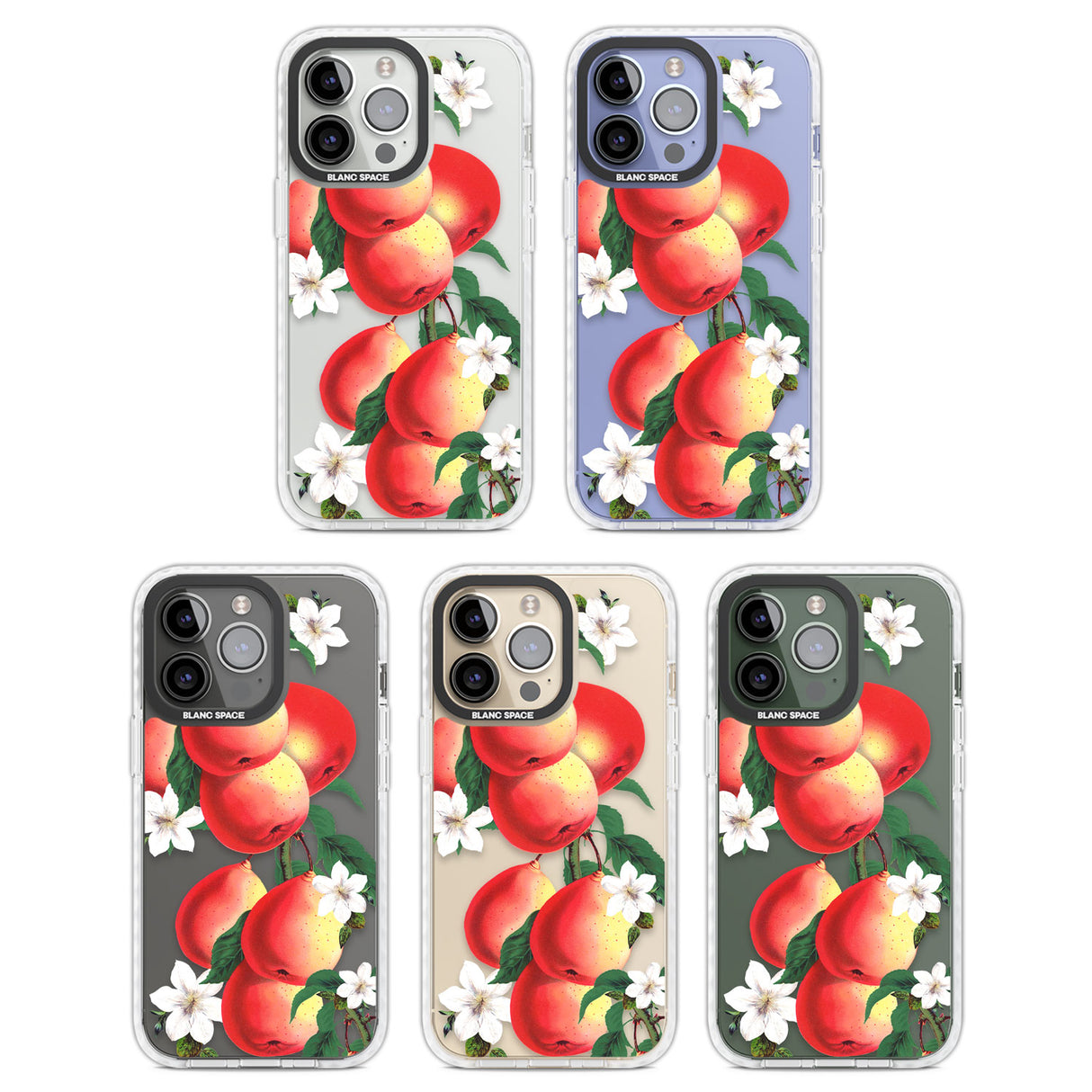 Vintage Painted Peaches Clear Impact Phone Case for iPhone 13 Pro, iPhone 14 Pro, iPhone 15 Pro