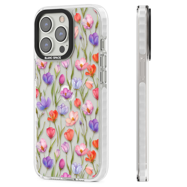 Red, Pink & Purple Flowers Clear Impact Phone Case for iPhone 13 Pro, iPhone 14 Pro, iPhone 15 Pro