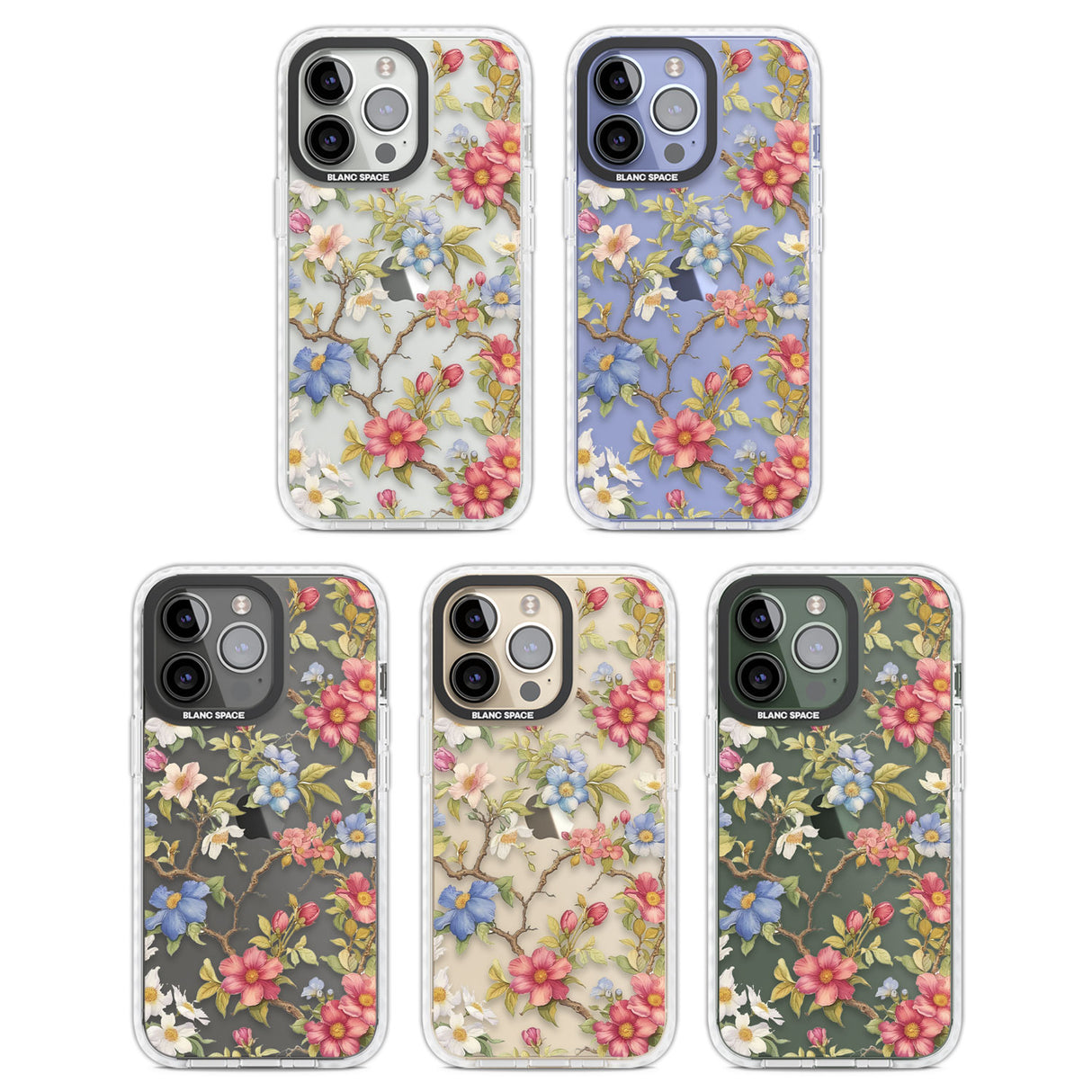 Vintage Vines & Flowers Clear Impact Phone Case for iPhone 13 Pro, iPhone 14 Pro, iPhone 15 Pro