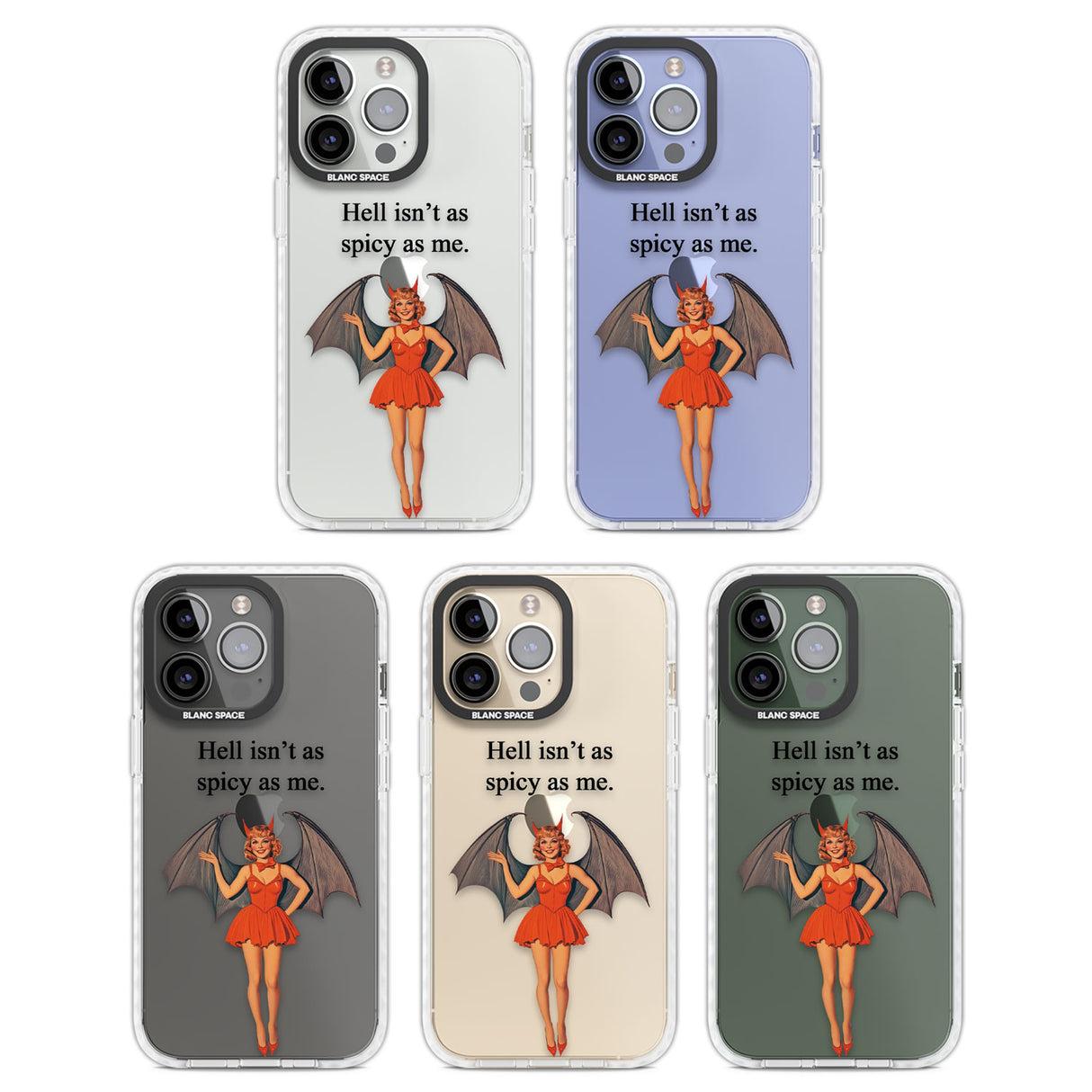 Hell Isn't As Spicy As Me Clear Impact Phone Case for iPhone 13 Pro, iPhone 14 Pro, iPhone 15 Pro