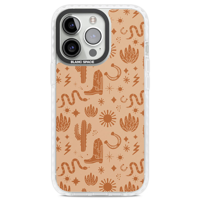 Wild West Pattern Clear Impact Phone Case for iPhone 13 Pro, iPhone 14 Pro, iPhone 15 Pro