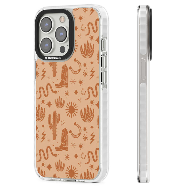 Wild West Pattern Clear Impact Phone Case for iPhone 13 Pro, iPhone 14 Pro, iPhone 15 Pro