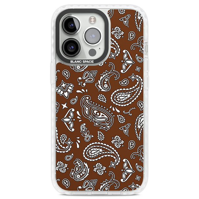 Brown Bandana Clear Impact Phone Case for iPhone 13 Pro, iPhone 14 Pro, iPhone 15 Pro