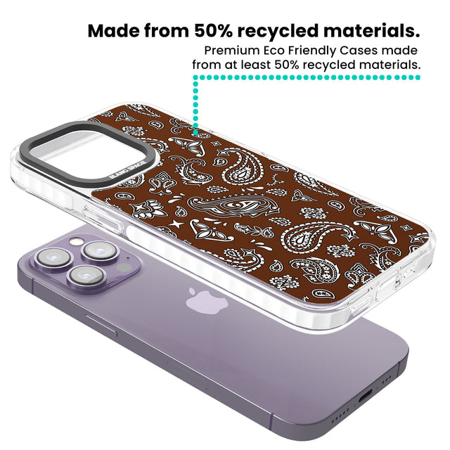 Brown Bandana Clear Impact Phone Case for iPhone 13 Pro, iPhone 14 Pro, iPhone 15 Pro