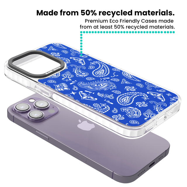Blue Bandana Clear Impact Phone Case for iPhone 13 Pro, iPhone 14 Pro, iPhone 15 Pro