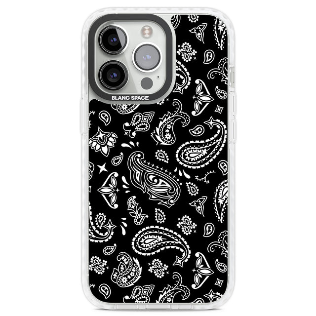 Black Bandana Clear Impact Phone Case for iPhone 13 Pro, iPhone 14 Pro, iPhone 15 Pro