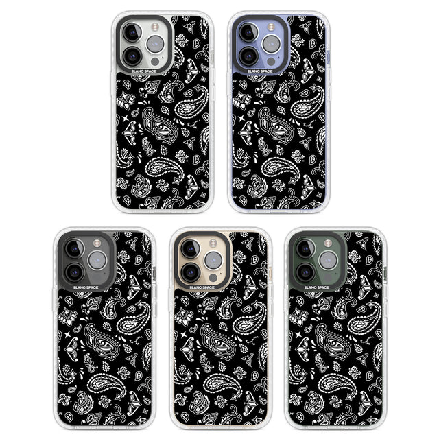 Black Bandana Clear Impact Phone Case for iPhone 13 Pro, iPhone 14 Pro, iPhone 15 Pro