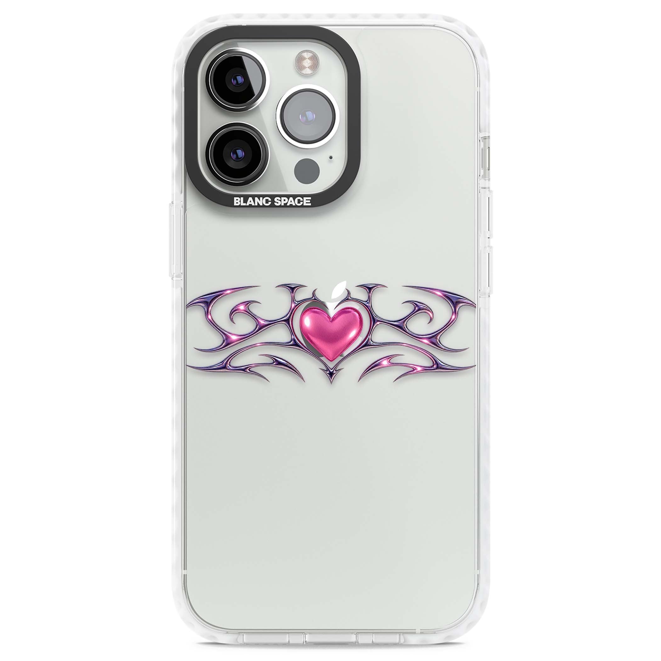 Pink Chrome Heart y2k iPhone case | Clear Impact case for iPhone 13 Pro, iPhone 14 Pro, iPhone 15 Pro