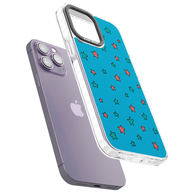 Blue Heartstopper Stars Pattern Phone Case for iPhone 14 Pro Max