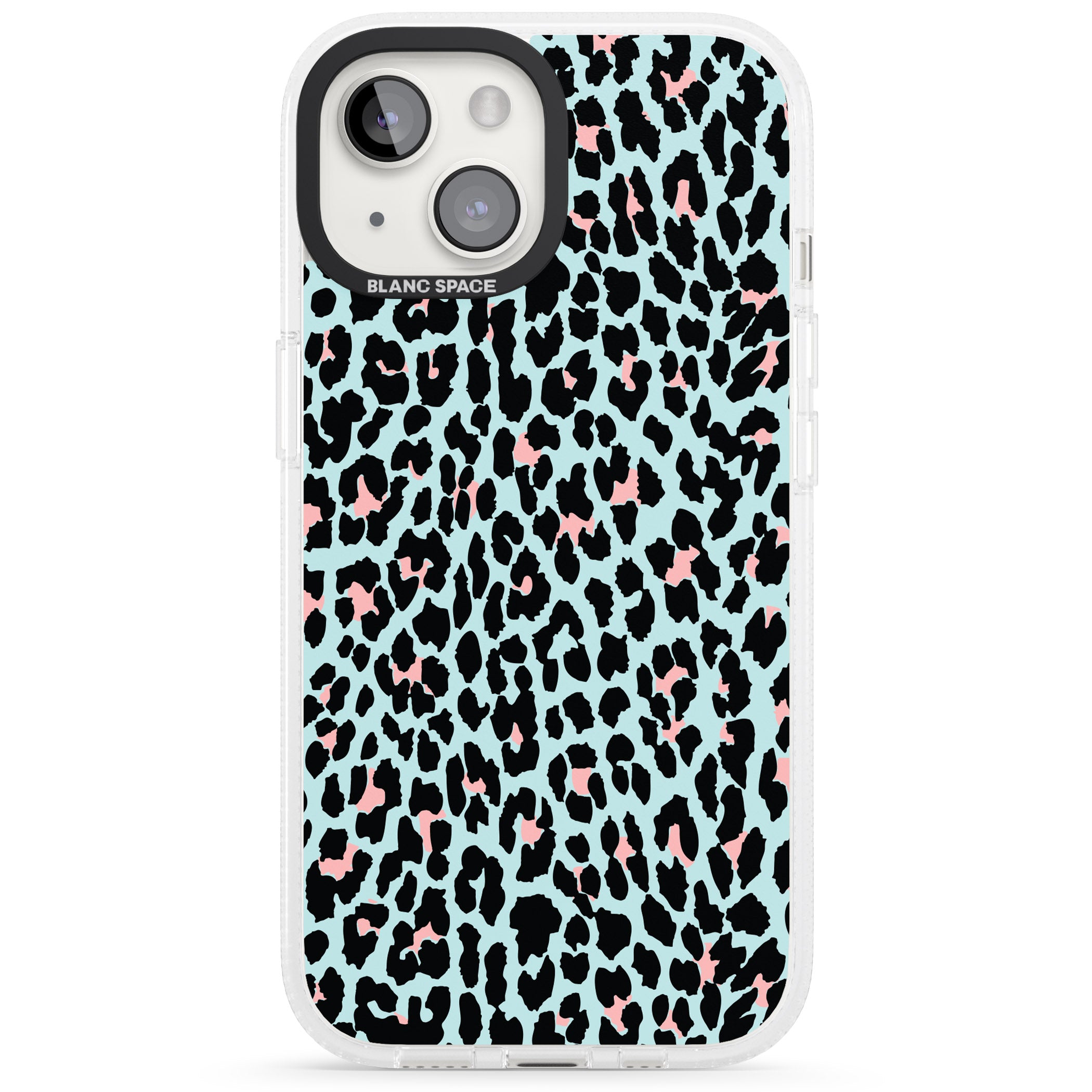 Light Pink on Blue Leopard Print Pattern iPhone 15 / 14 / 13 Clear Case Impact Air - Blanc Space