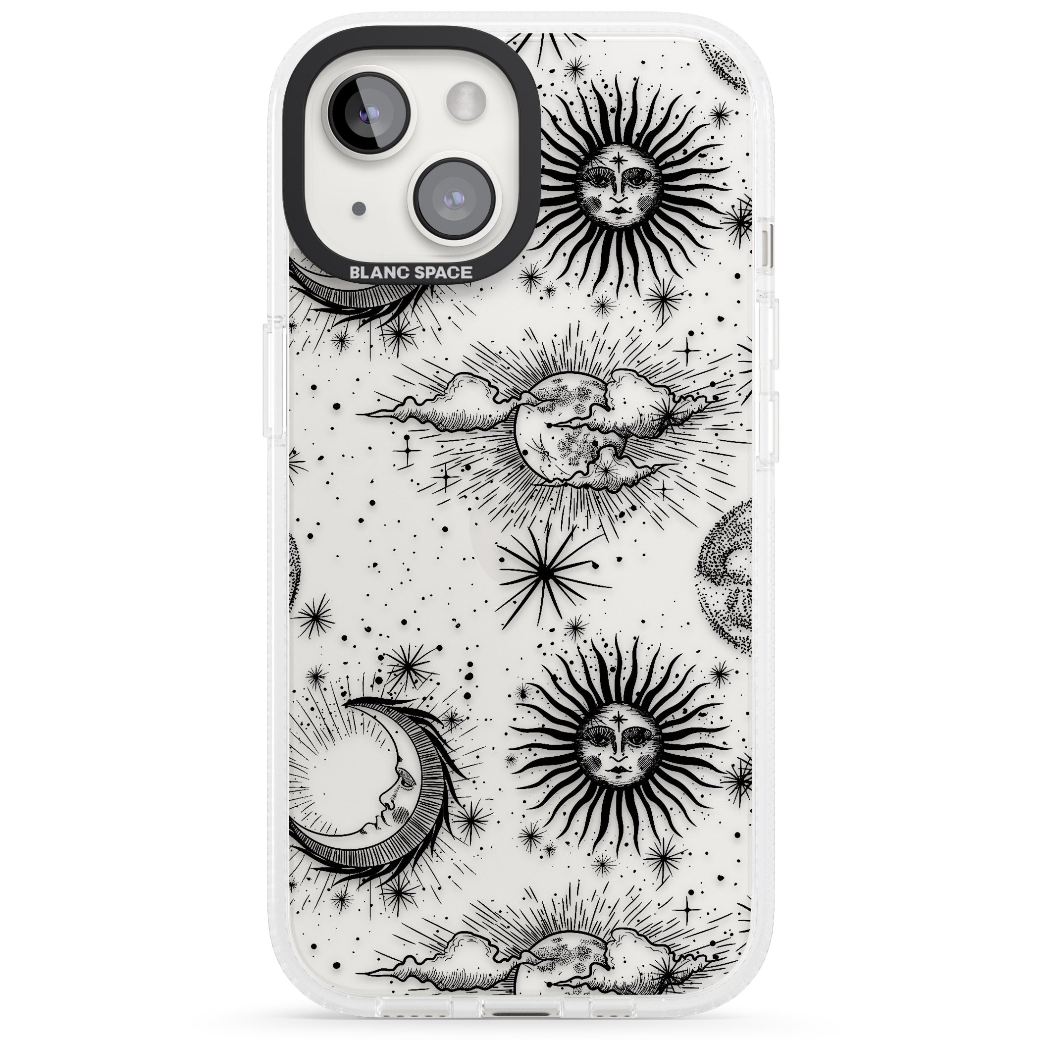 Transparent Suns, Moons & Clouds iPhone 15 / 14 / 13 Clear Case Impact Air - Blanc Space