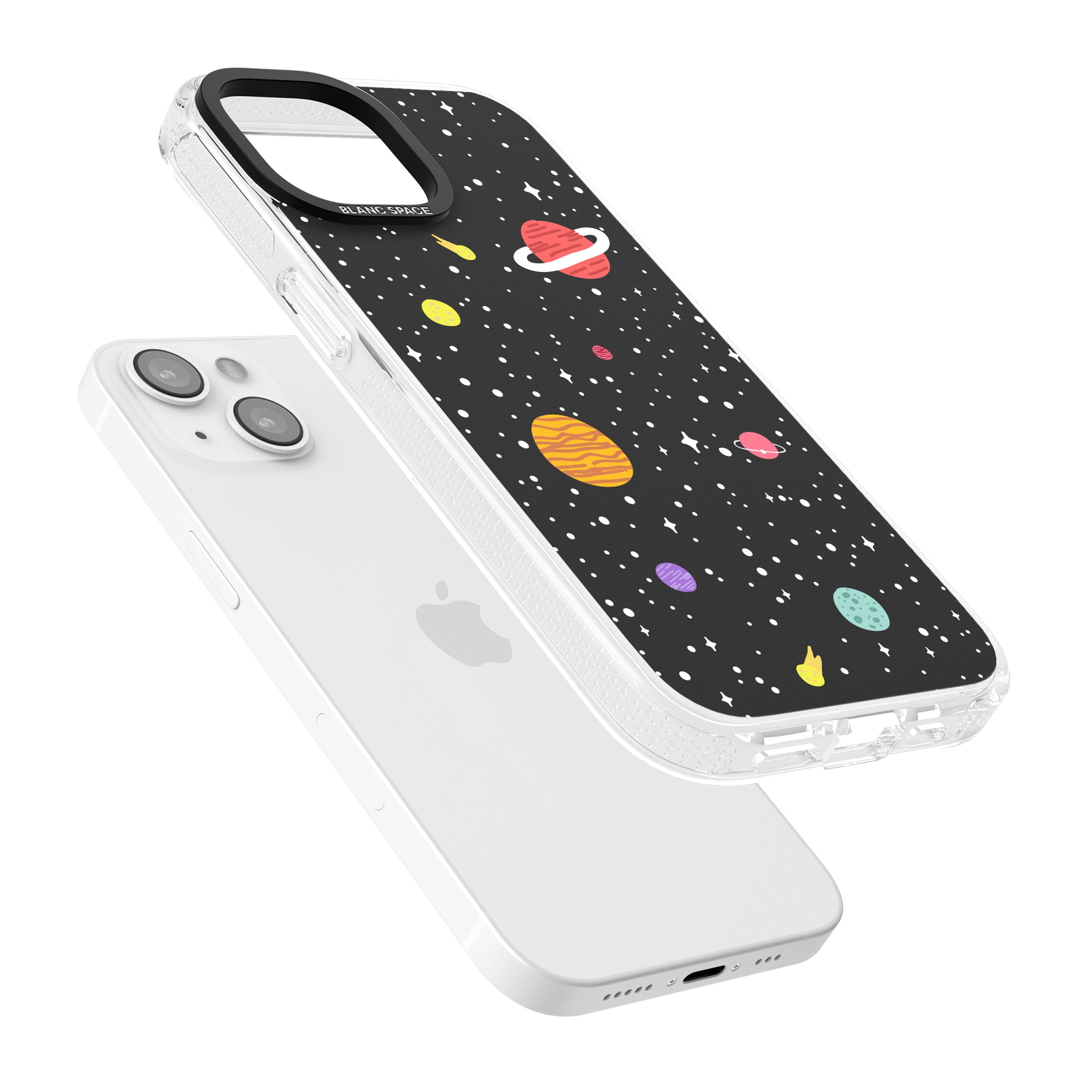 Cute Cartoon Planets iPhone 15 / 14 / 13 Clear Case Impact Air - Blanc Space