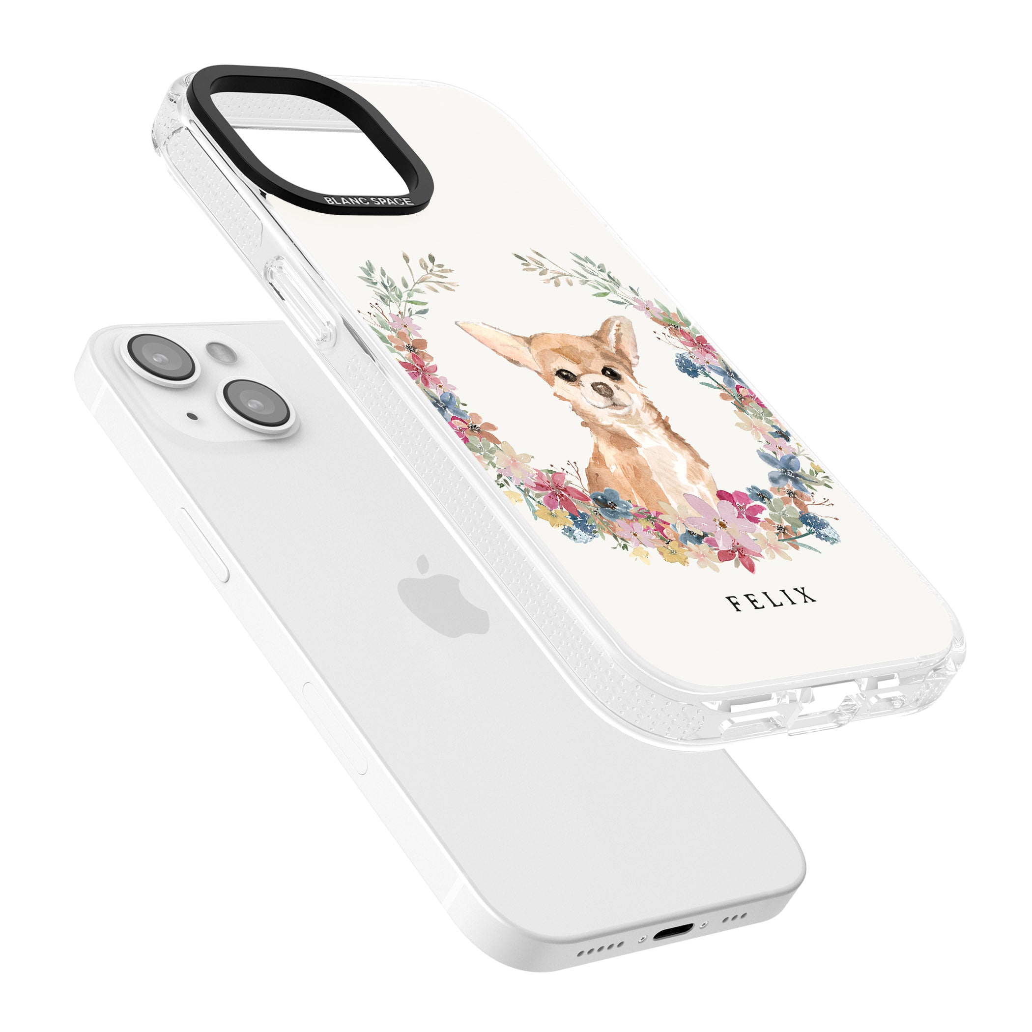 Personalised Chihuahua - Watercolour Dog Portrait iPhone 15 / 14 / 13 Clear Case Impact Air - Blanc Space