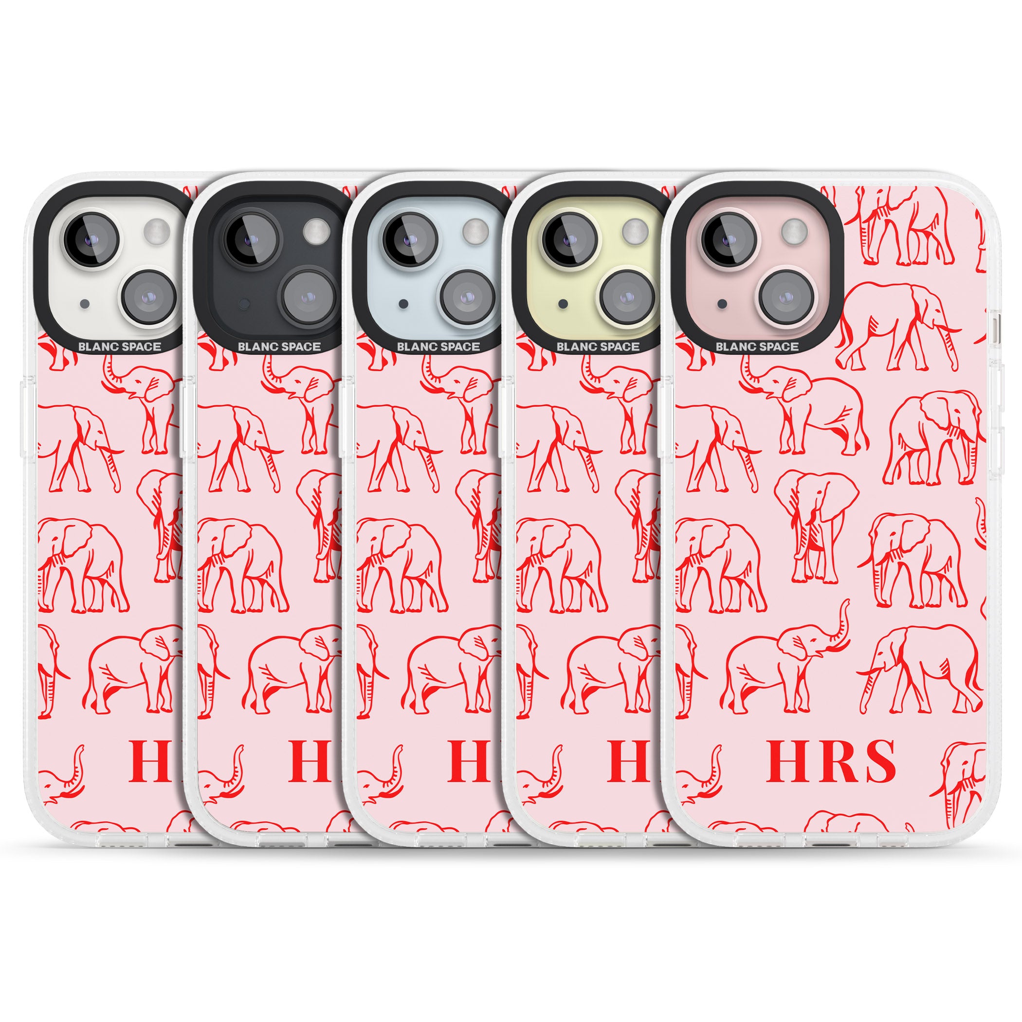 Personalised Red Elephant Outlines on Pink iPhone 15 / 14 / 13 Clear Case Impact Air - Blanc Space