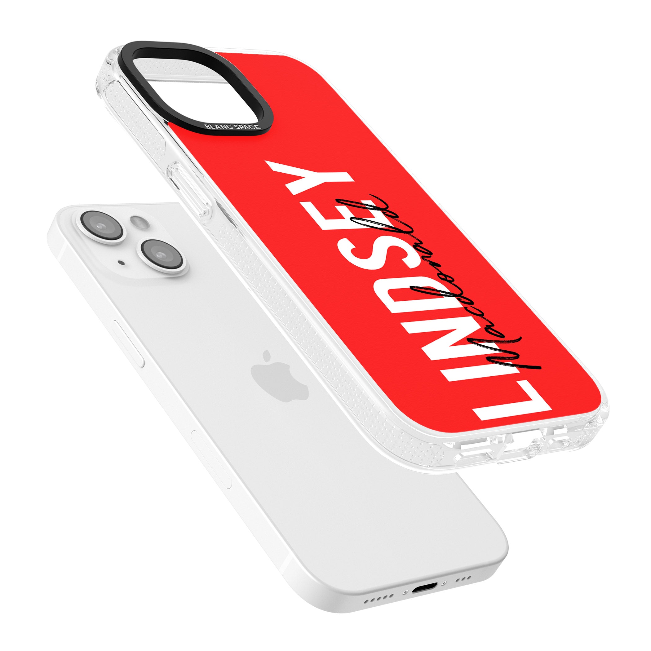 Personalised Bold Name: Red iPhone 15 / 14 / 13 Clear Case Impact Air - Blanc Space
