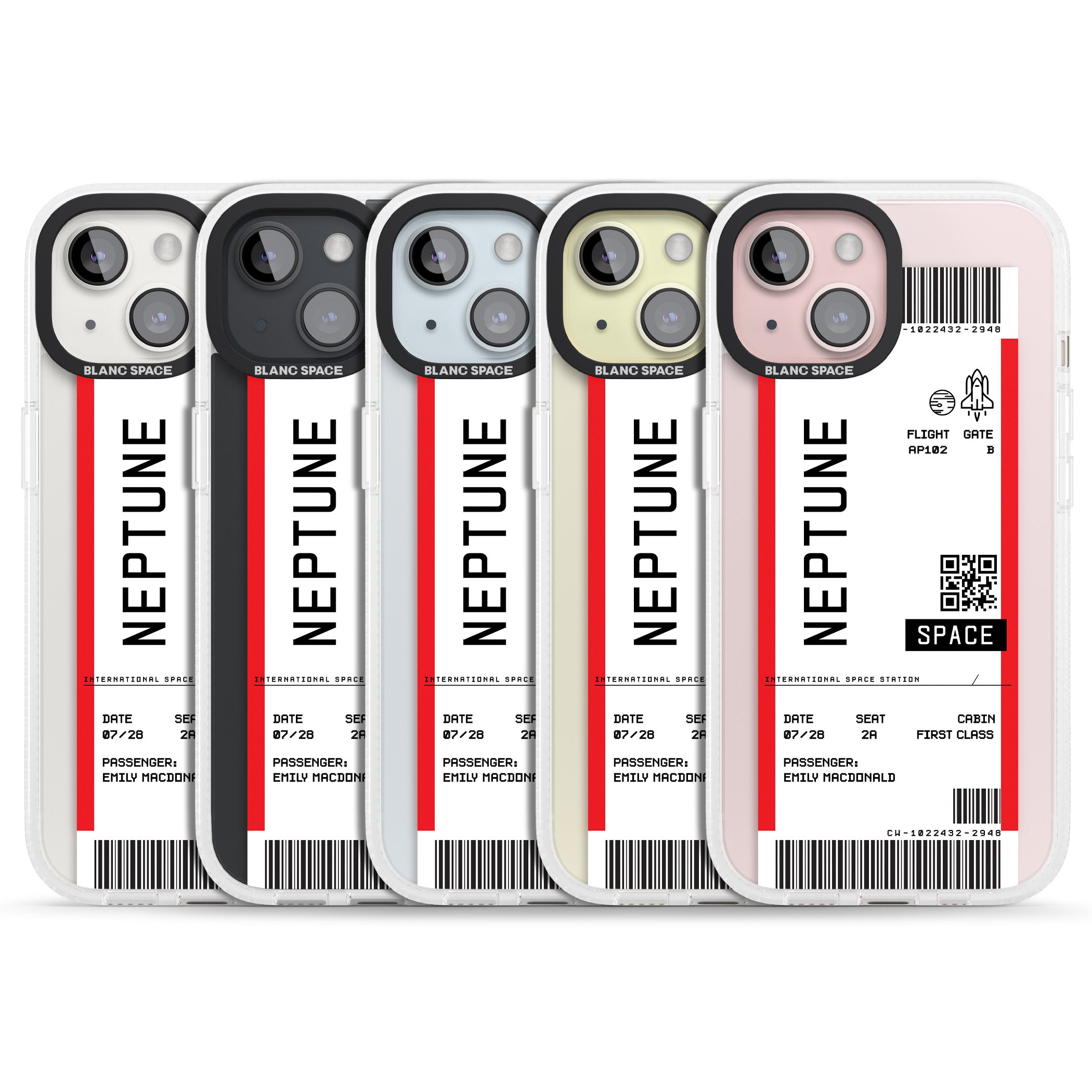 Personalised Neptune Space Travel Ticket iPhone 15 / 14 / 13 Clear Case Impact Air - Blanc Space