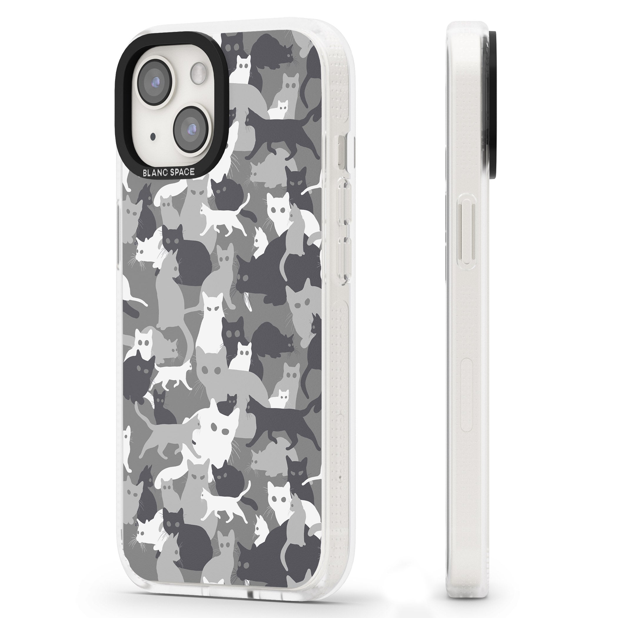 Dark Grey Cat Camouflage Pattern iPhone 15 / 14 / 13 Clear Case Impact Air - Blanc Space
