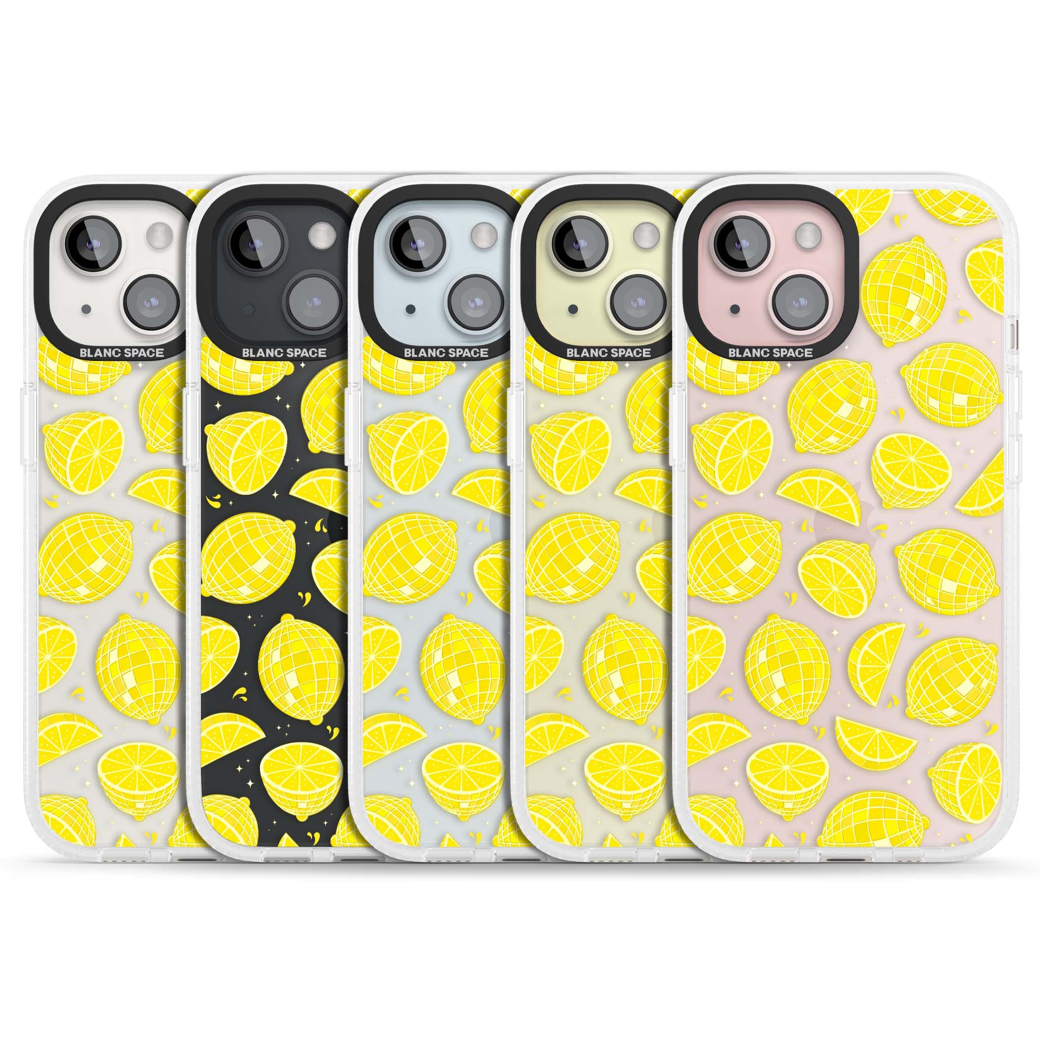 Disco Lemons citrus iPhone case featuring mirrorball lemons, sliced fruit and sparkle accents | Clear Case Impact Air case for iPhone 15, iPhone 15 Plus