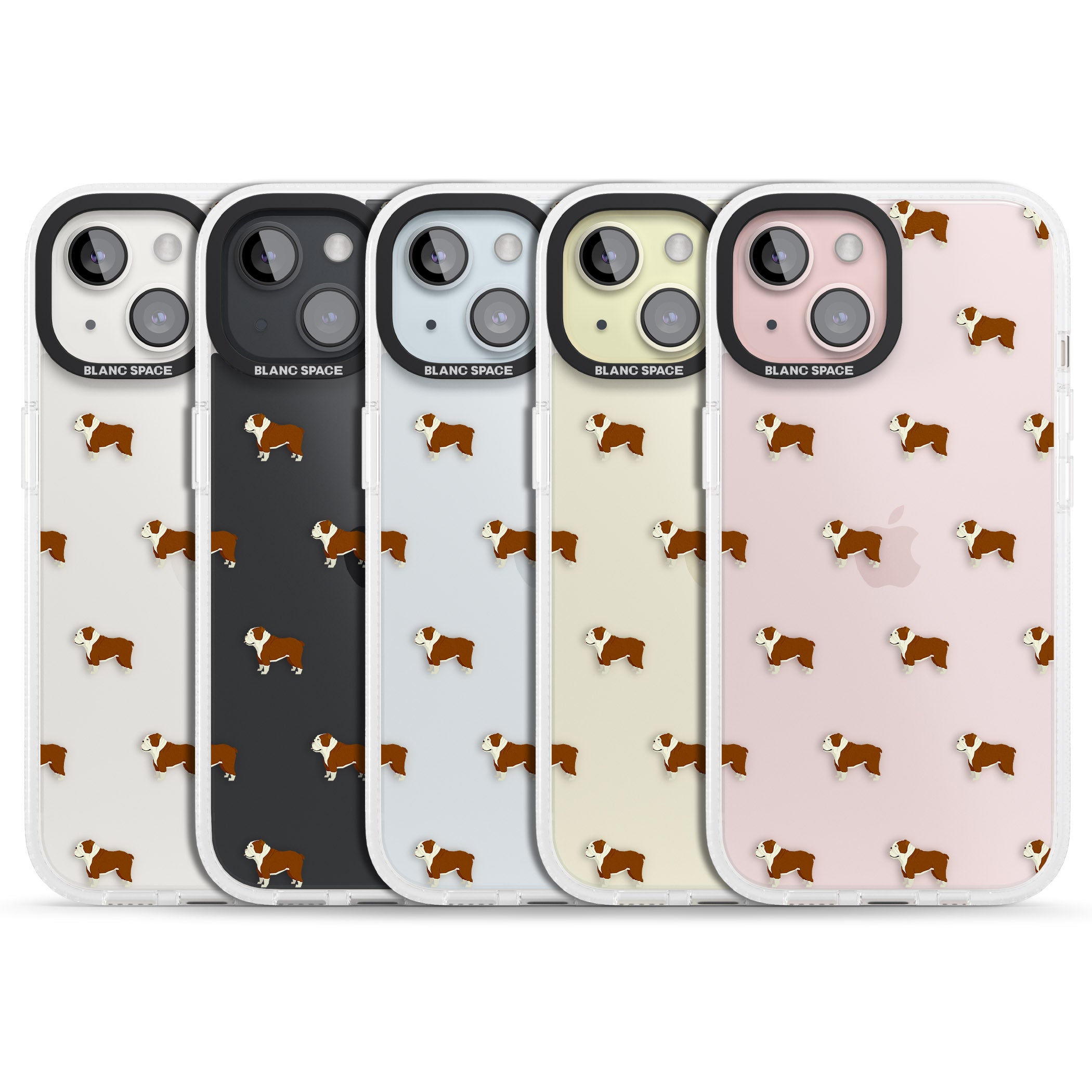 English Bulldog Dog Pattern Clear iPhone 15 / 14 / 13 Clear Case Impact Air - Blanc Space