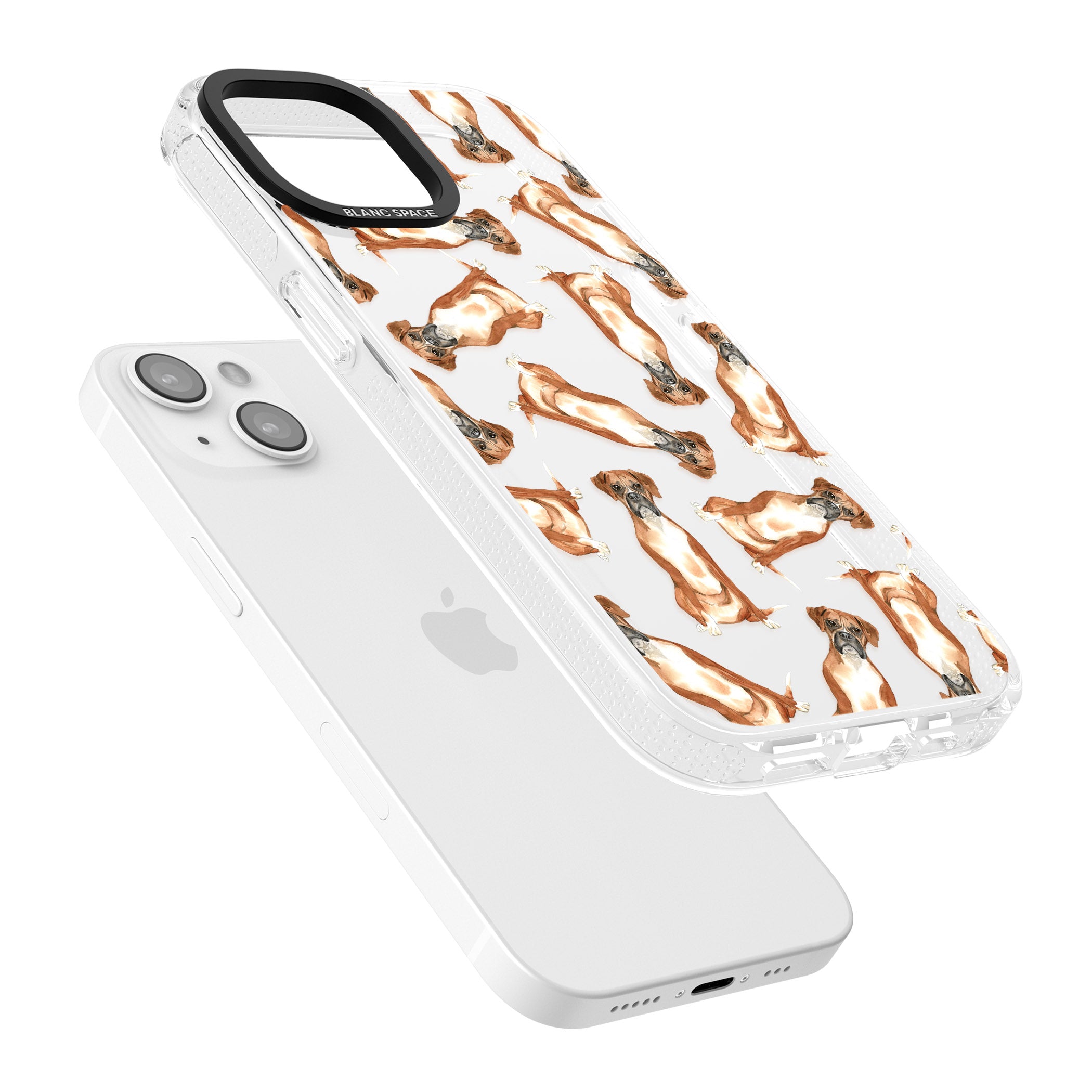 Boxer Watercolour Dog Pattern iPhone 15 / 14 / 13 Clear Case Impact Air - Blanc Space