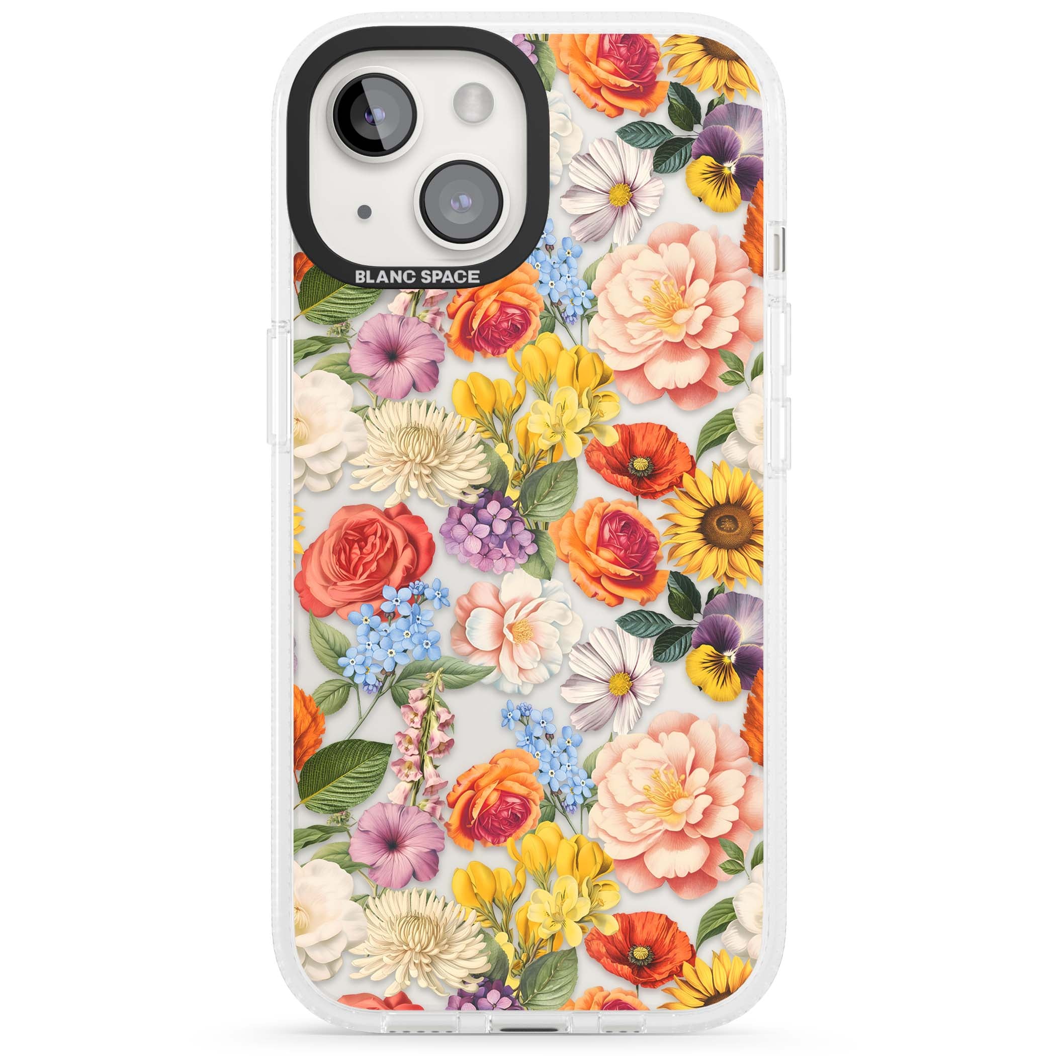 Bloom Basket floral iPhone case featuring cottage garden flowers including peonies, sunflowers, and wildflowers in pastel col | Clear Case Impact Air case for iPhone 15, iPhone 15 Plus
