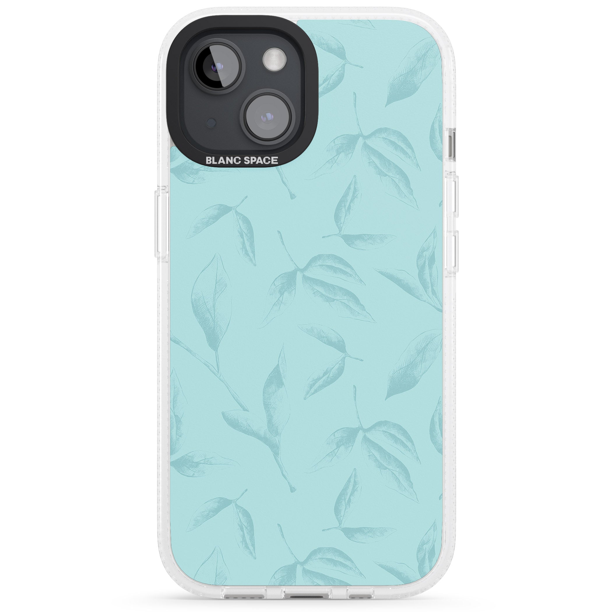 Blue Leaves Vintage Botanical iPhone 15 / 14 / 13 Clear Case Impact Air - Blanc Space