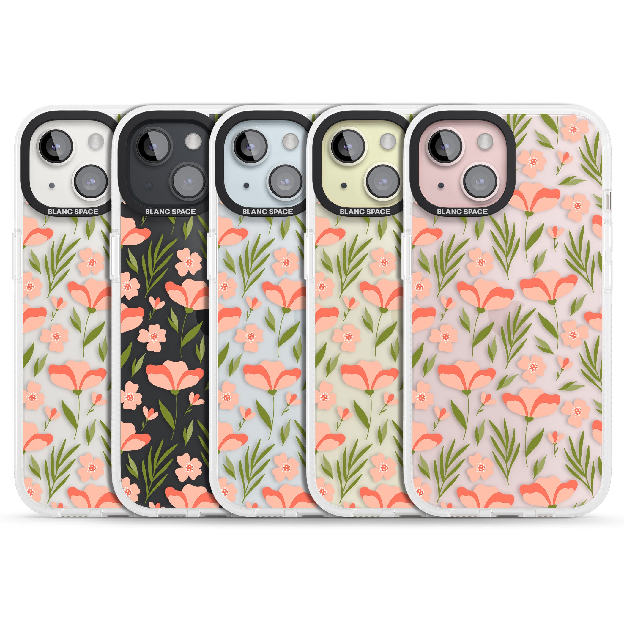 Pink Petals Transparent Floral iPhone 15 / 14 / 13 Clear Case Impact Air - Blanc Space