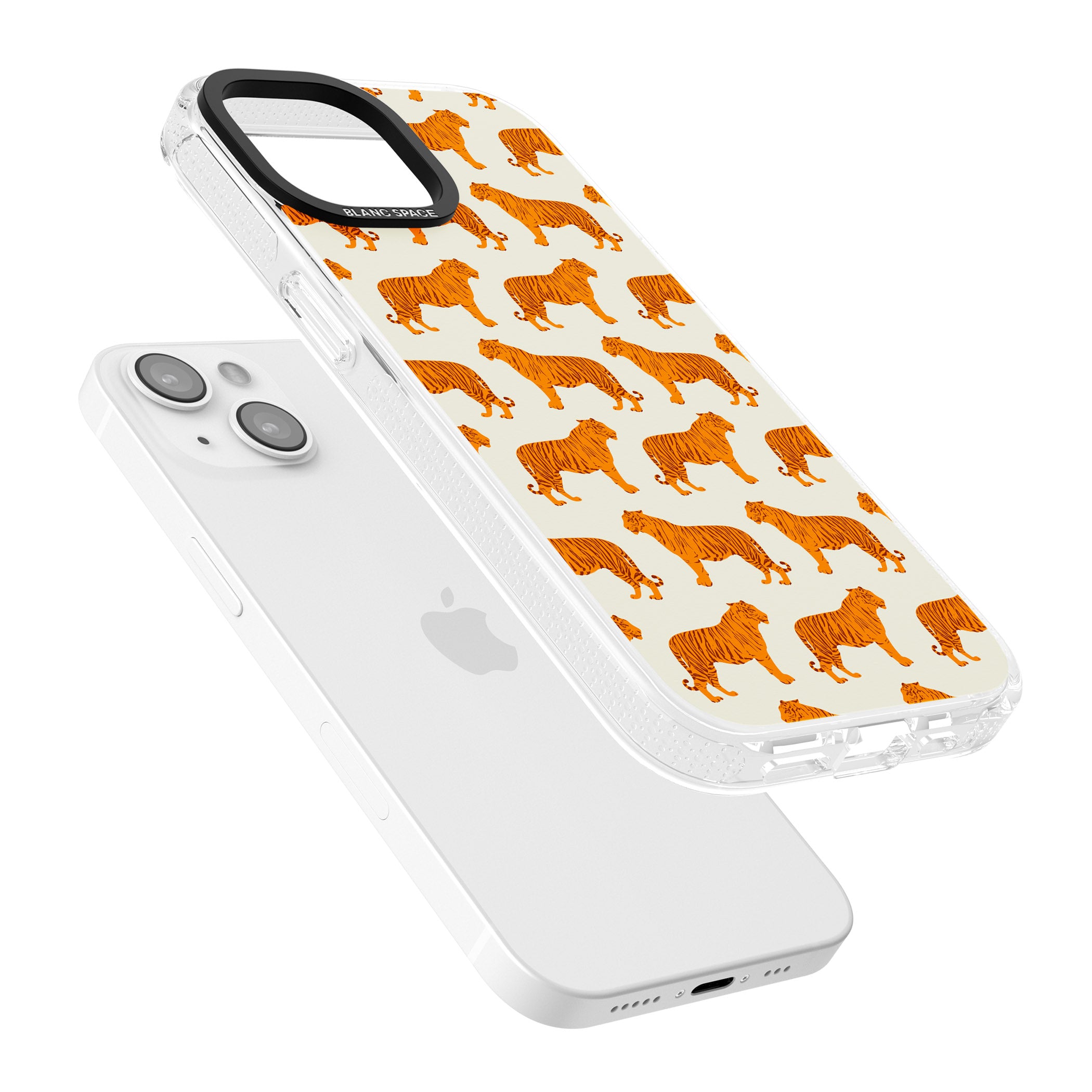 Trendy Tiger Patterns Tigers On Khaki iPhone 15 / 14 / 13 Clear Case Impact Air - Blanc Space