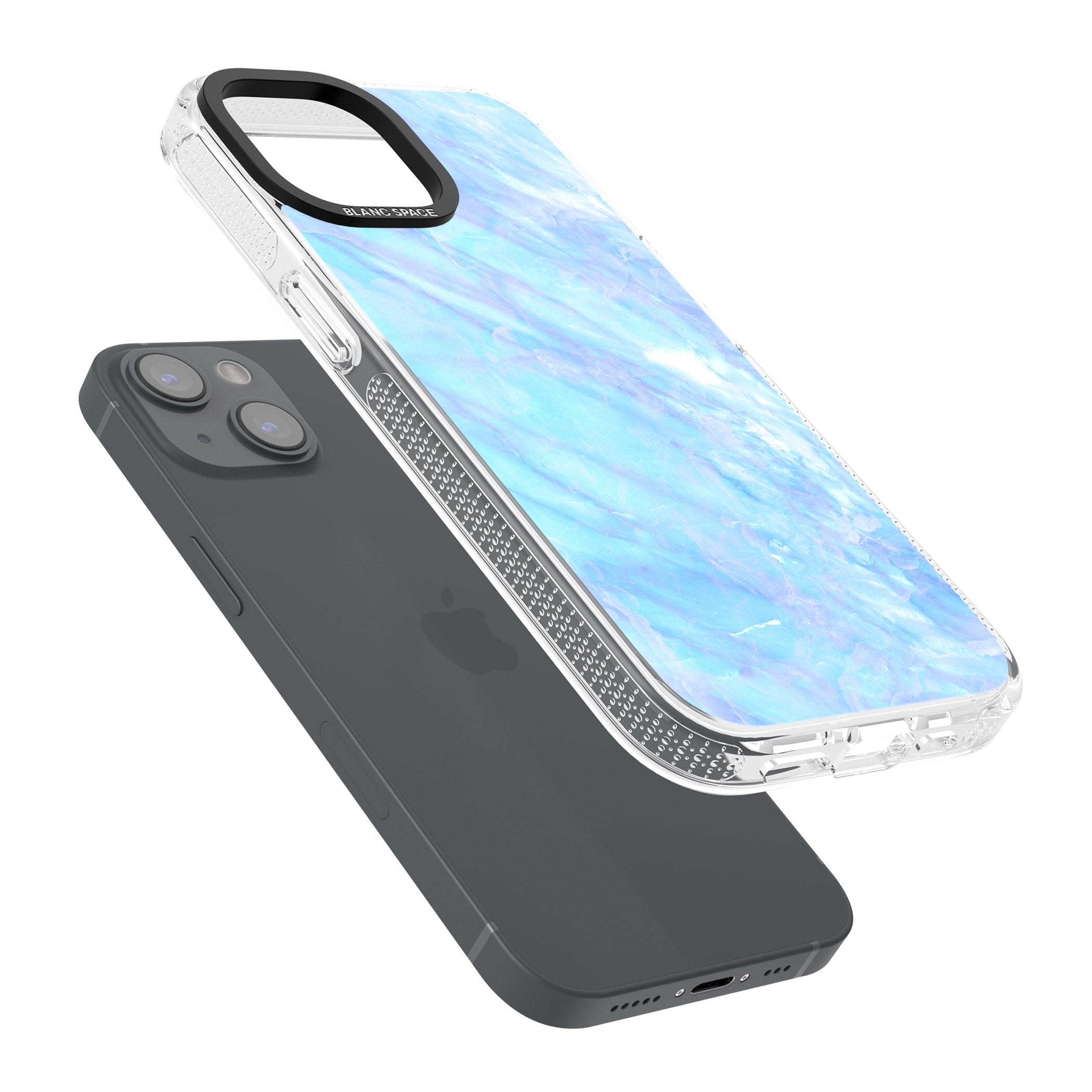 Iridescent Crystal Marble iPhone 15 / 14 / 13 Clear Case Impact Air - Blanc Space