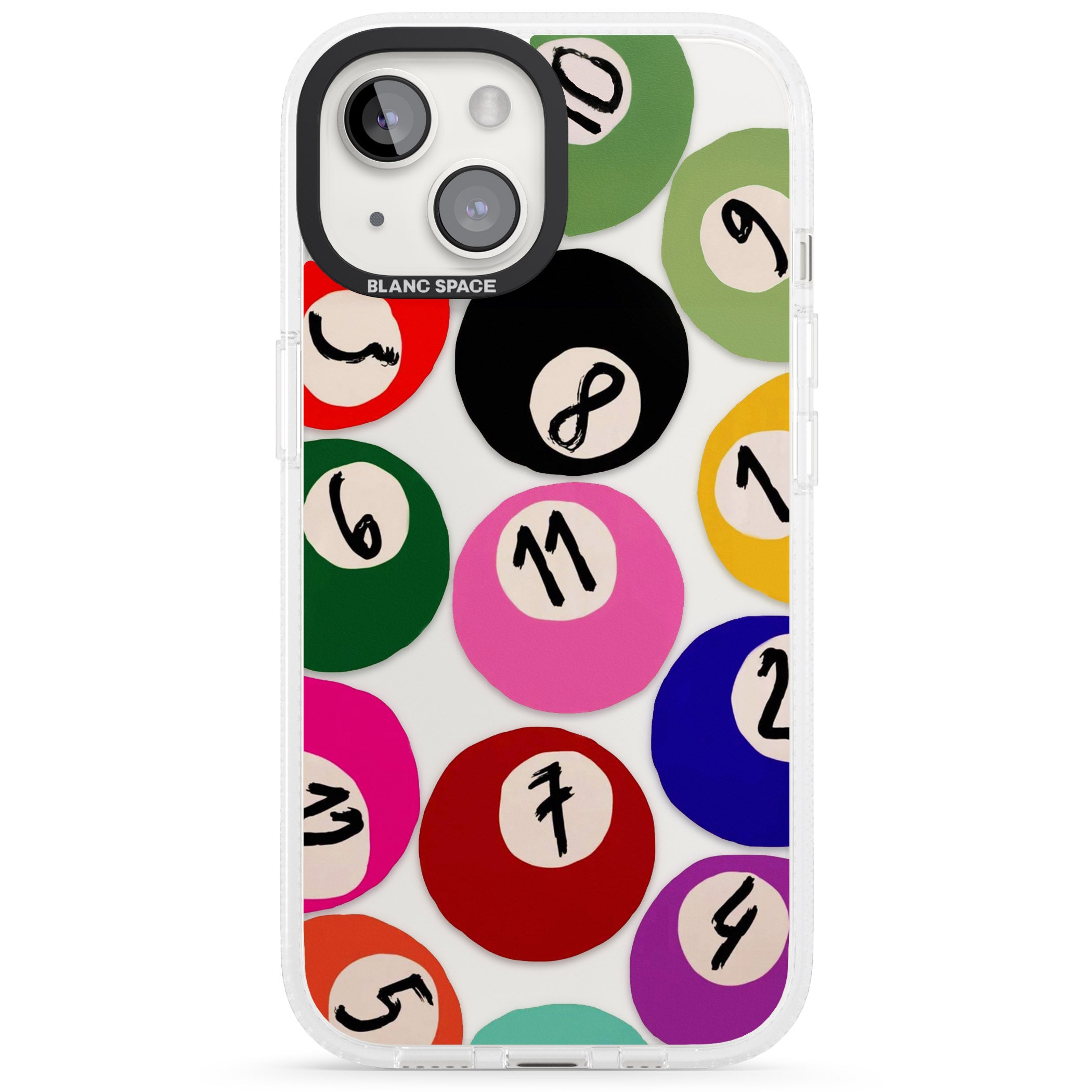 Pool Balls iPhone 15 / 14 / 13 Clear Case Impact Air - Blanc Space