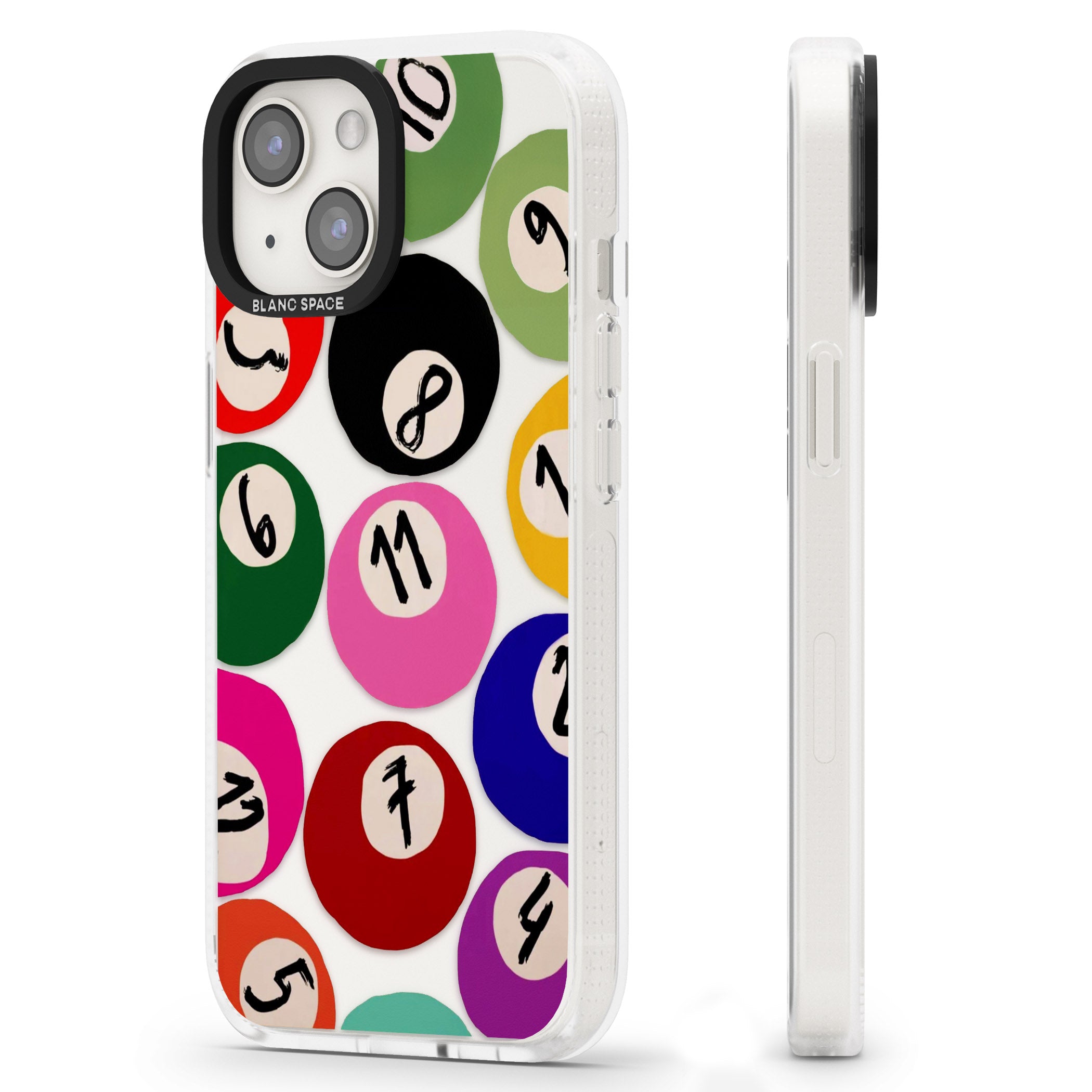 Pool Balls iPhone 15 / 14 / 13 Clear Case Impact Air - Blanc Space