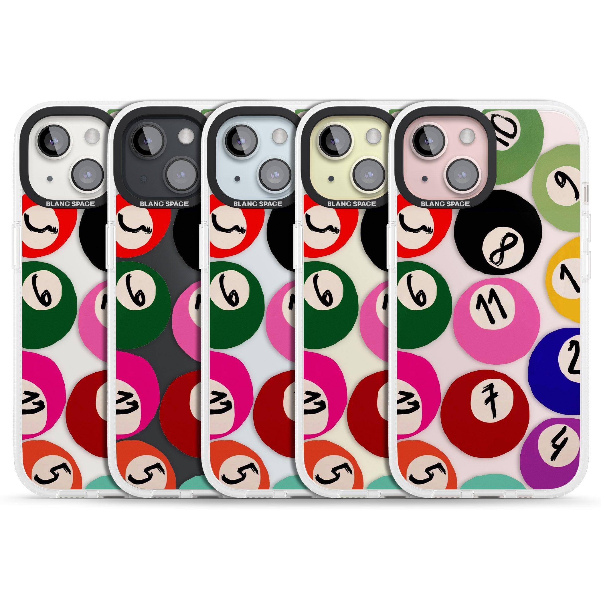 Pool Balls iPhone 15 / 14 / 13 Clear Case Impact Air - Blanc Space