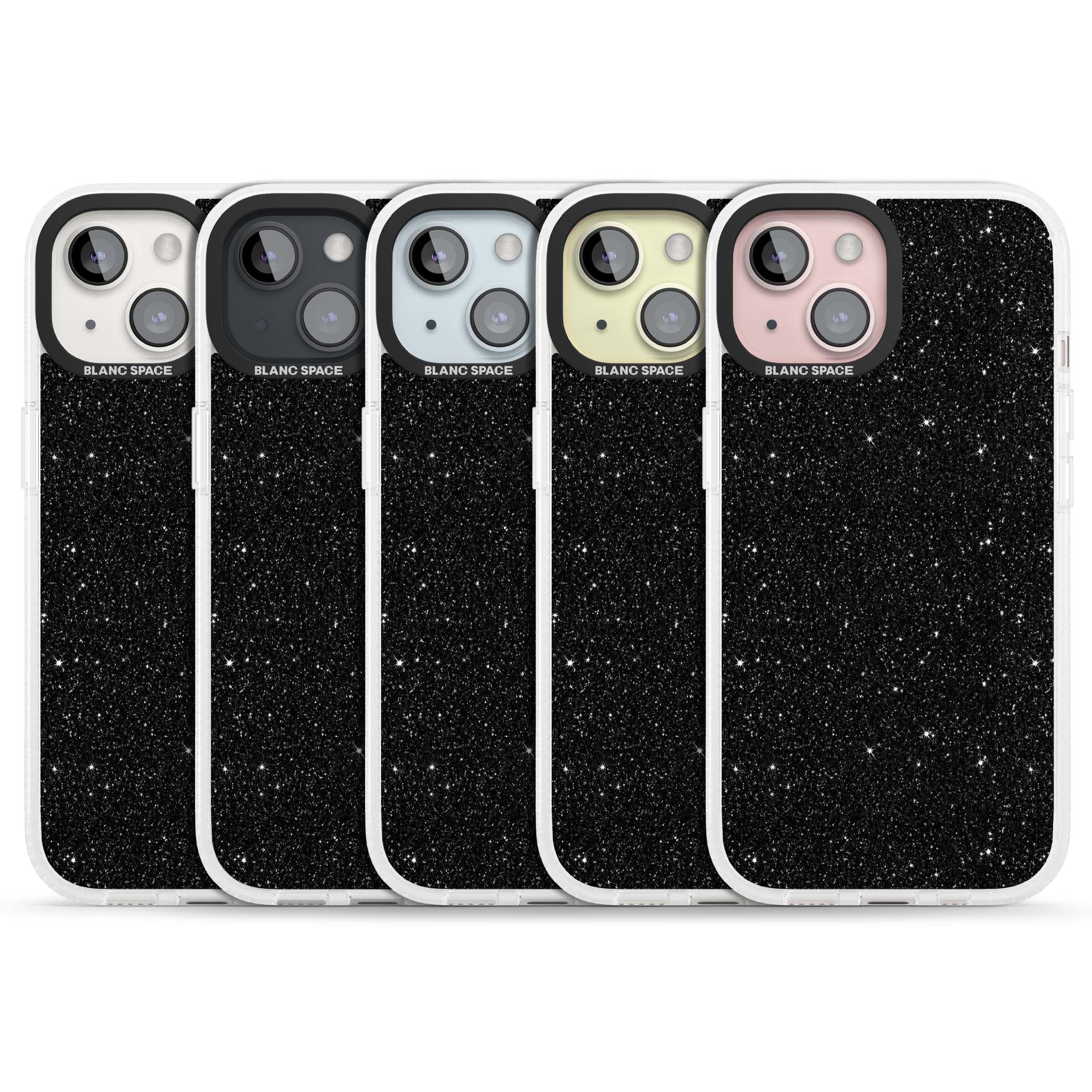 Black Glitter black glitter iPhone case featuring an all-over sparkly shimmer pattern on a jet black base | Clear Case Impact Air case for iPhone 15, iPhone 15 Plus