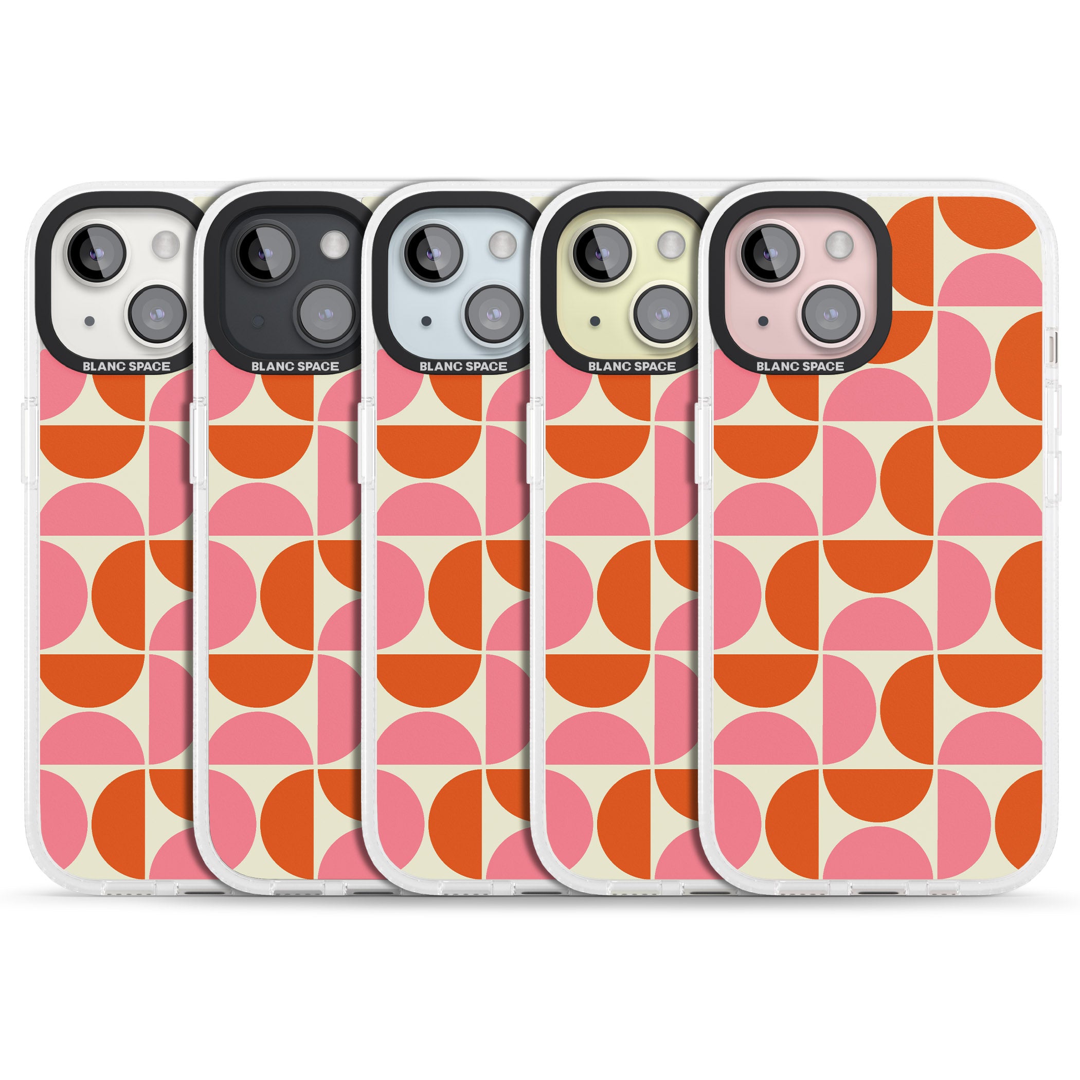 Retro Half-circle Pattern iPhone 15 / 14 / 13 Clear Case Impact Air - Blanc Space
