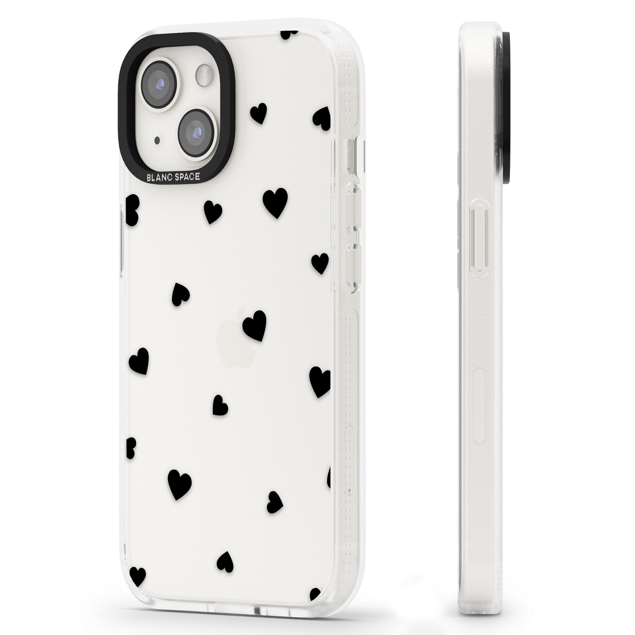 Black Hearts Pattern iPhone 15 / 14 / 13 Clear Case Impact Air - Blanc Space