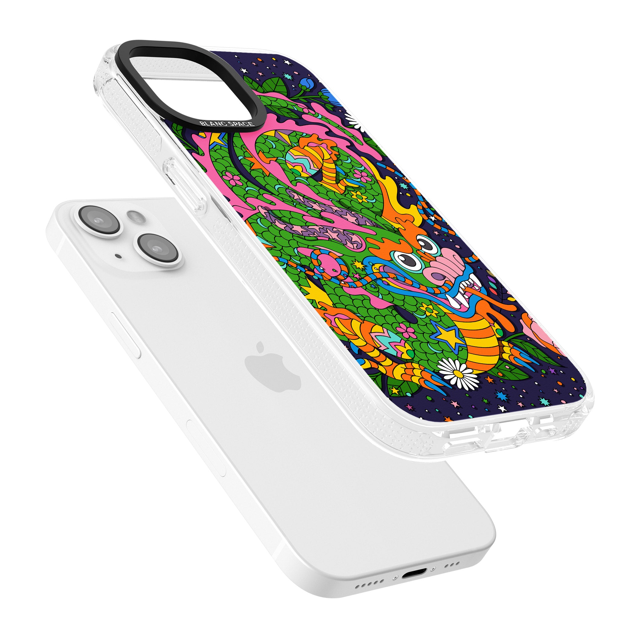 Psychedelic Jungle Dragon (Purple) iPhone 15 / 14 / 13 Clear Case Impact Air - Blanc Space