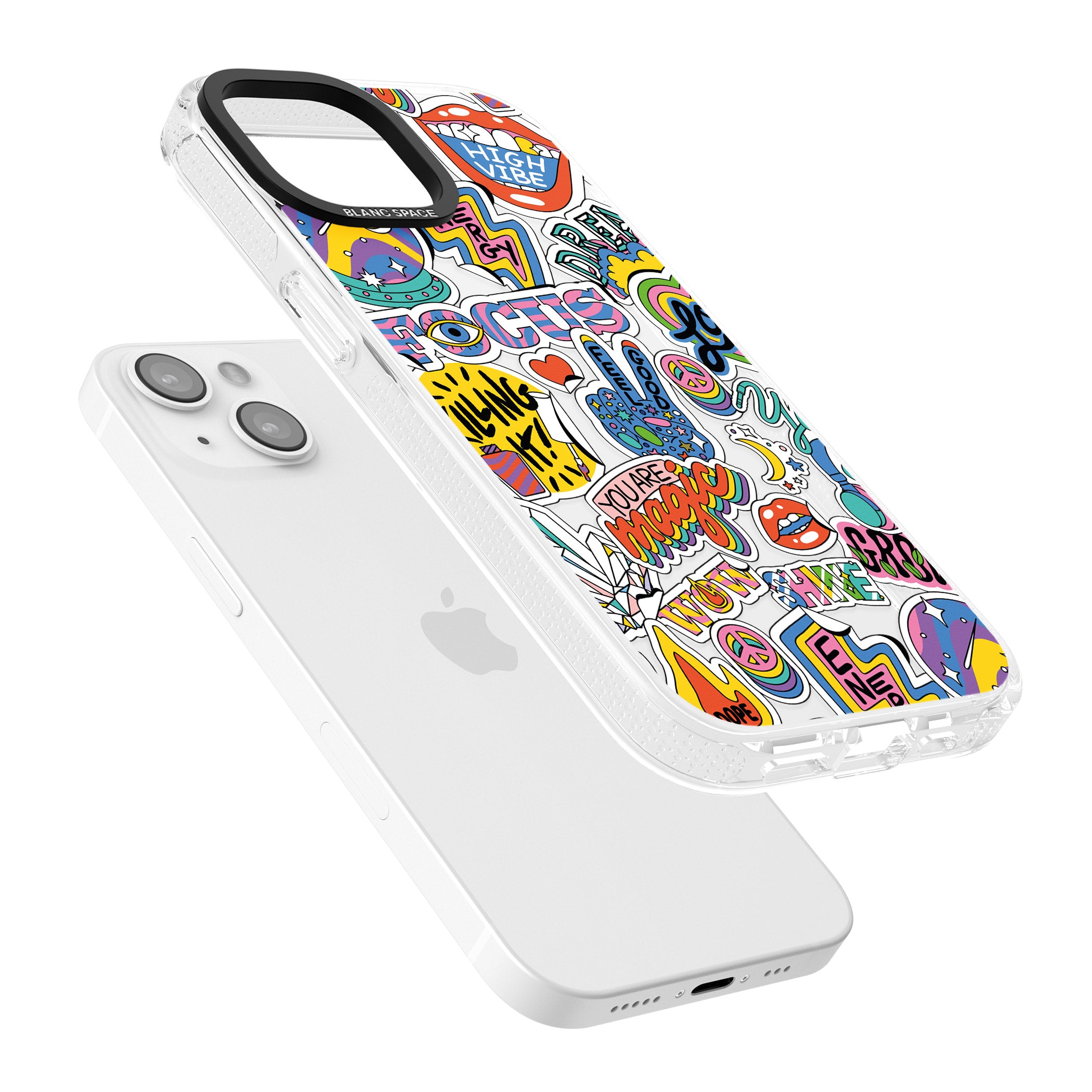 Magic Sticker Collage iPhone 15 / 14 / 13 Clear Case Impact Air - Blanc Space