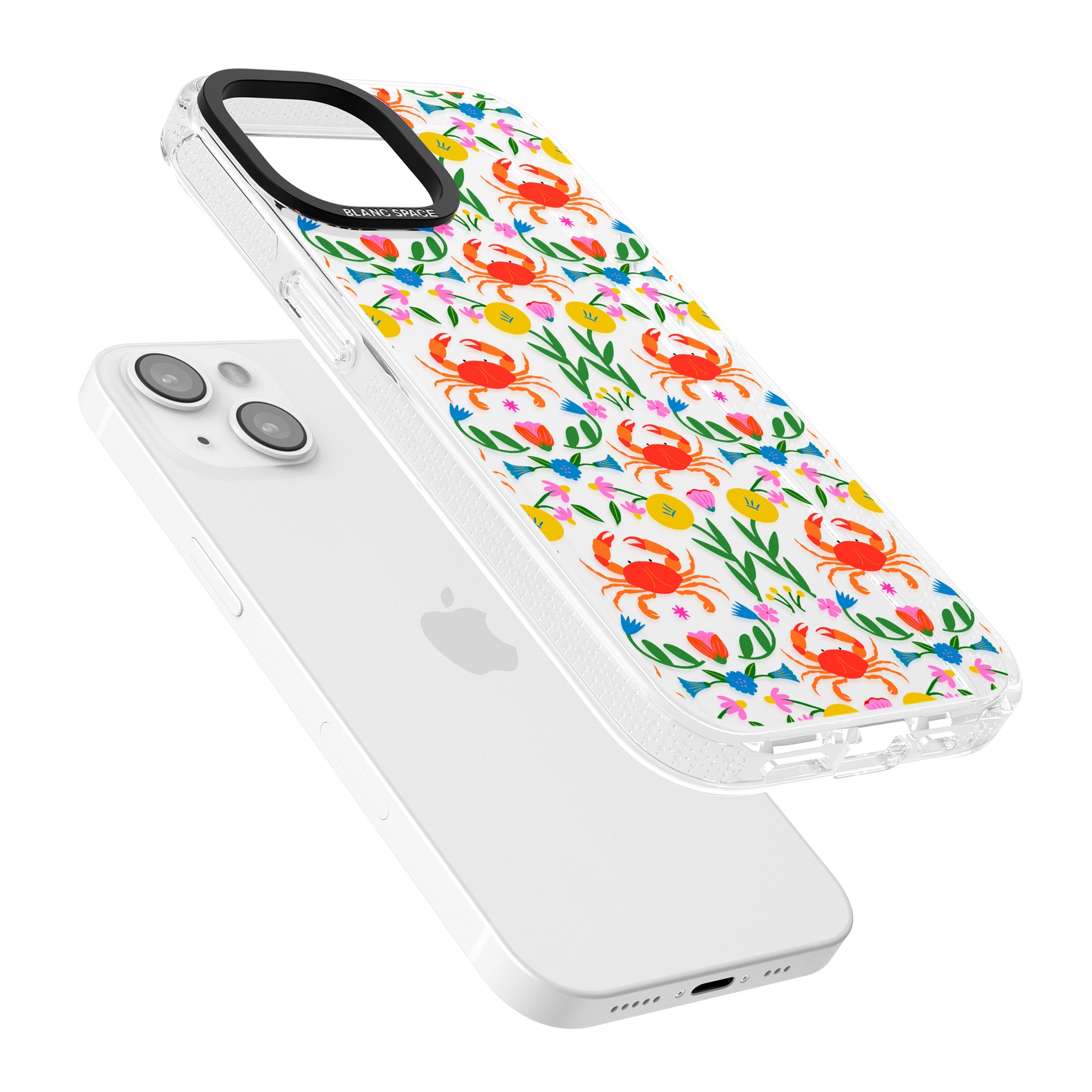 Crabs & Flowers iPhone 15 / 14 / 13 Clear Case Impact Air - Blanc Space