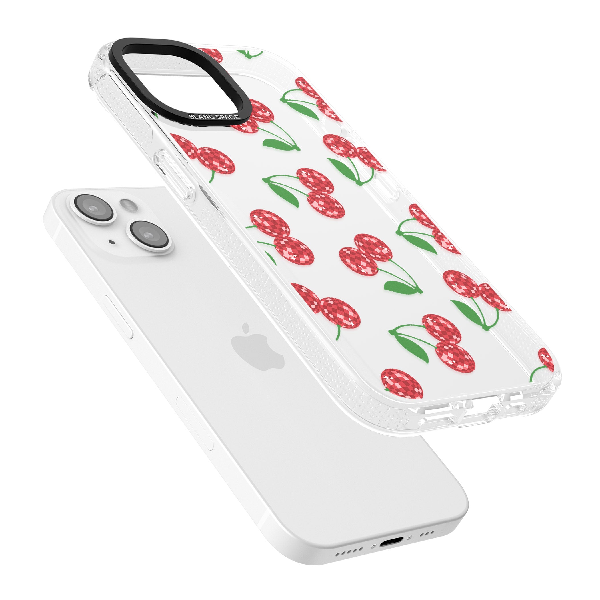Disco Cherry Pattern iPhone 15 / 14 / 13 Clear Case Impact Air - Blanc Space