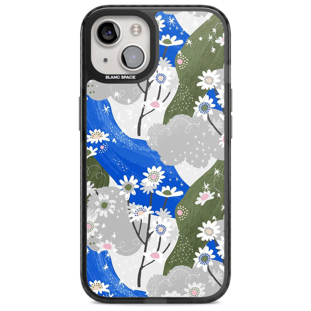 Blue & Grey Daisies Pattern Phone Case iPhone 15 Plus / Magsafe Black Impact Case,iPhone 15 / Magsafe Black Impact Case,iPhone 14 Plus / Magsafe Black Impact Case,iPhone 14 / Magsafe Black Impact Case,iPhone 13 / Magsafe Black Impact Case Blanc Space