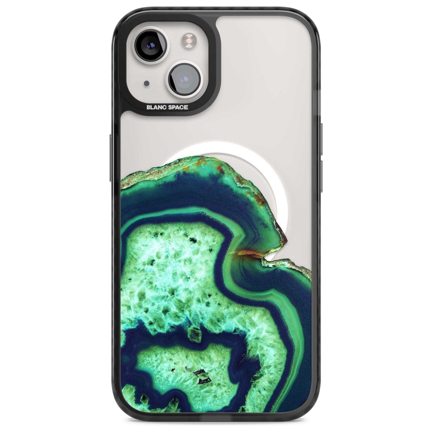 Neon Green & Blue Agate Crystal Transparent Design Phone Case iPhone 15 Plus / Magsafe Black Impact Case,iPhone 15 / Magsafe Black Impact Case,iPhone 14 Plus / Magsafe Black Impact Case,iPhone 14 / Magsafe Black Impact Case,iPhone 13 / Magsafe Black Impact Case Blanc Space