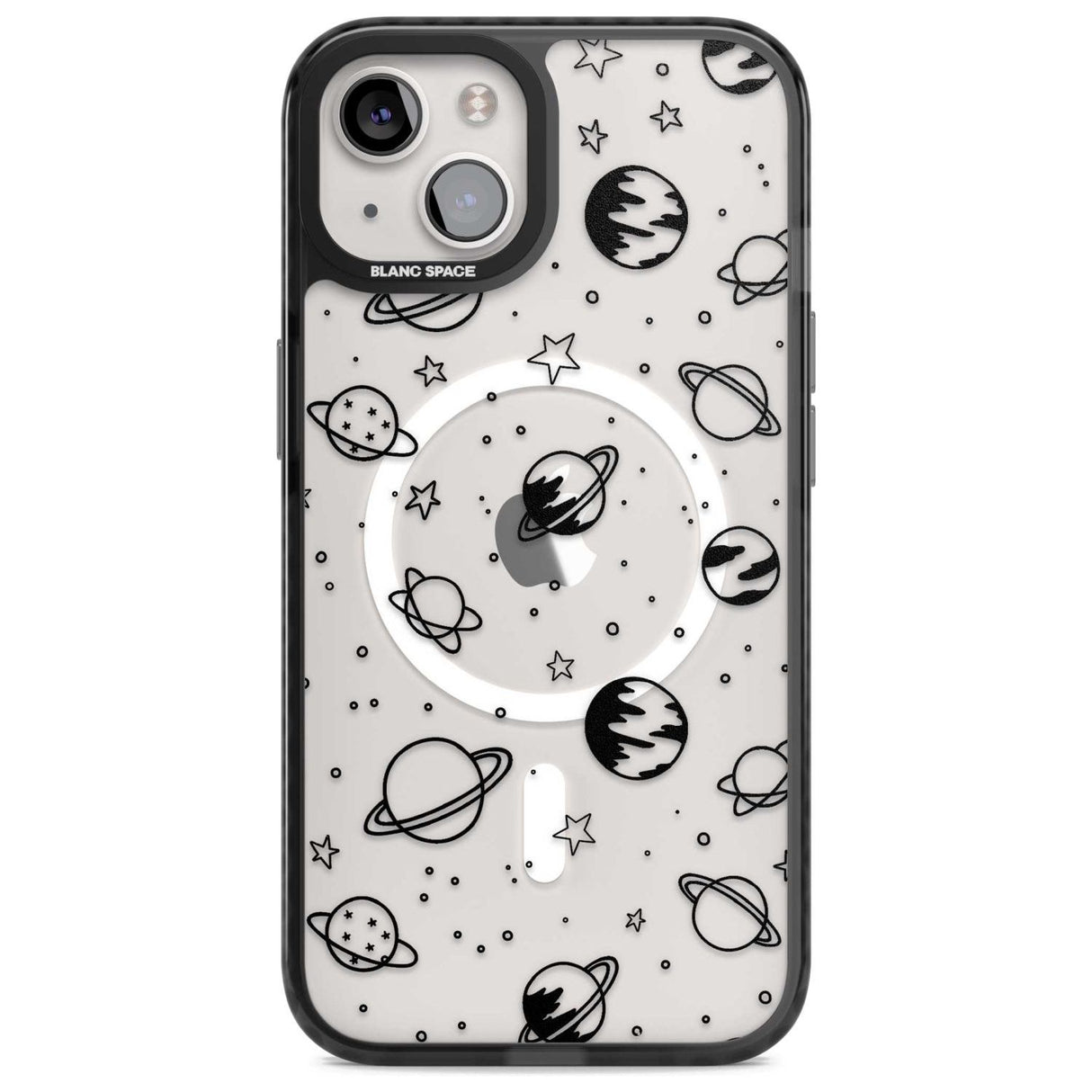 Cosmic Outer Space Design Black on Clear Phone Case iPhone 15 Plus / Magsafe Black Impact Case,iPhone 15 / Magsafe Black Impact Case,iPhone 14 Plus / Magsafe Black Impact Case,iPhone 14 / Magsafe Black Impact Case,iPhone 13 / Magsafe Black Impact Case Blanc Space