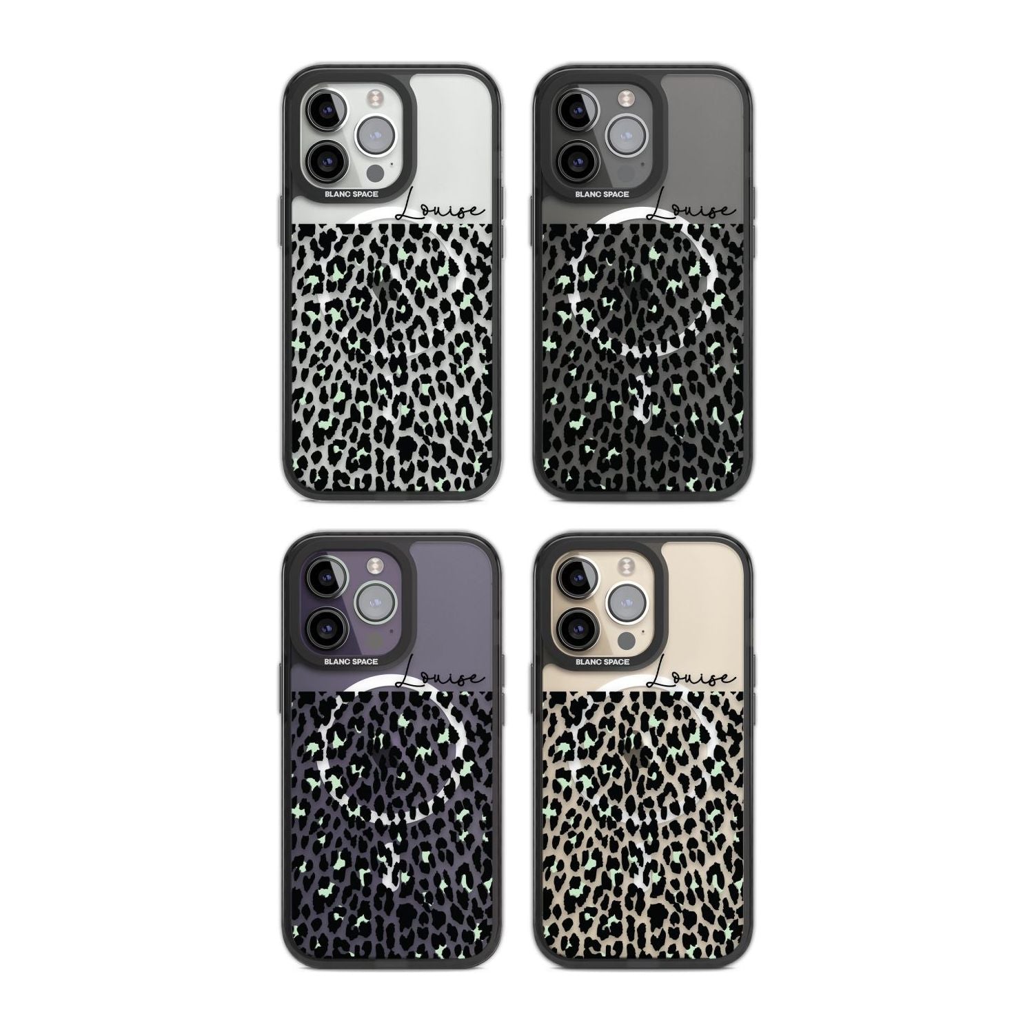 Personalised Seafoam Green & Cursive Leopard Spots