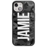 Personalised Vertical Name Black Camouflage Custom Phone Case iPhone 15 Plus / Magsafe Black Impact Case,iPhone 15 / Magsafe Black Impact Case,iPhone 14 Plus / Magsafe Black Impact Case,iPhone 14 / Magsafe Black Impact Case,iPhone 13 / Magsafe Black Impact Case Blanc Space